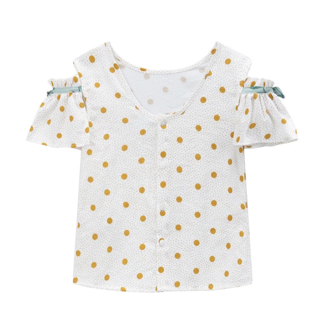suebidou Blusentop Mädchenbluse Polka Dots Kurzarm mit Schleifen-Details nachhaltig, kreativ