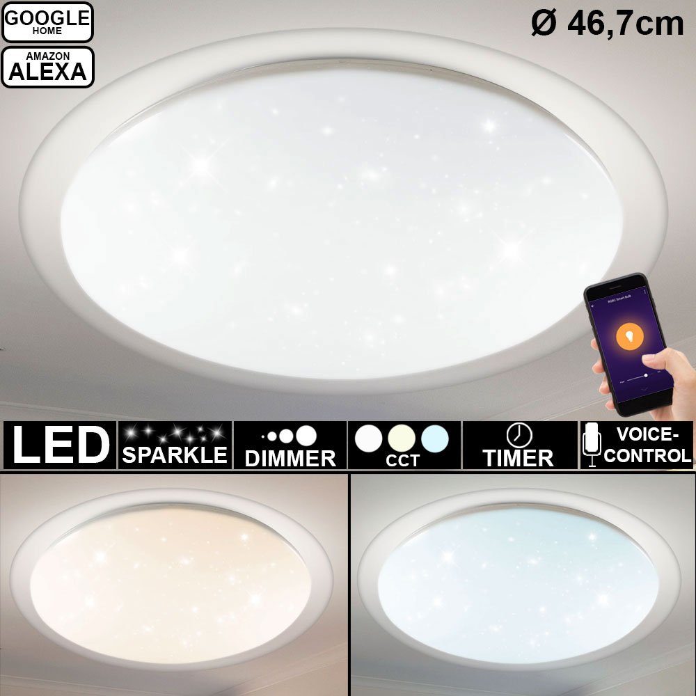 Home V-TAC LED Neutralweiß, verbaut, LED-Leuchte, Kaltweiß, dimmbar Leuchte LED-Leuchtmittel Warmweiß, App 40W fest Decken Lampe Sternen Alexa Smarte Tageslichtweiß, Smart