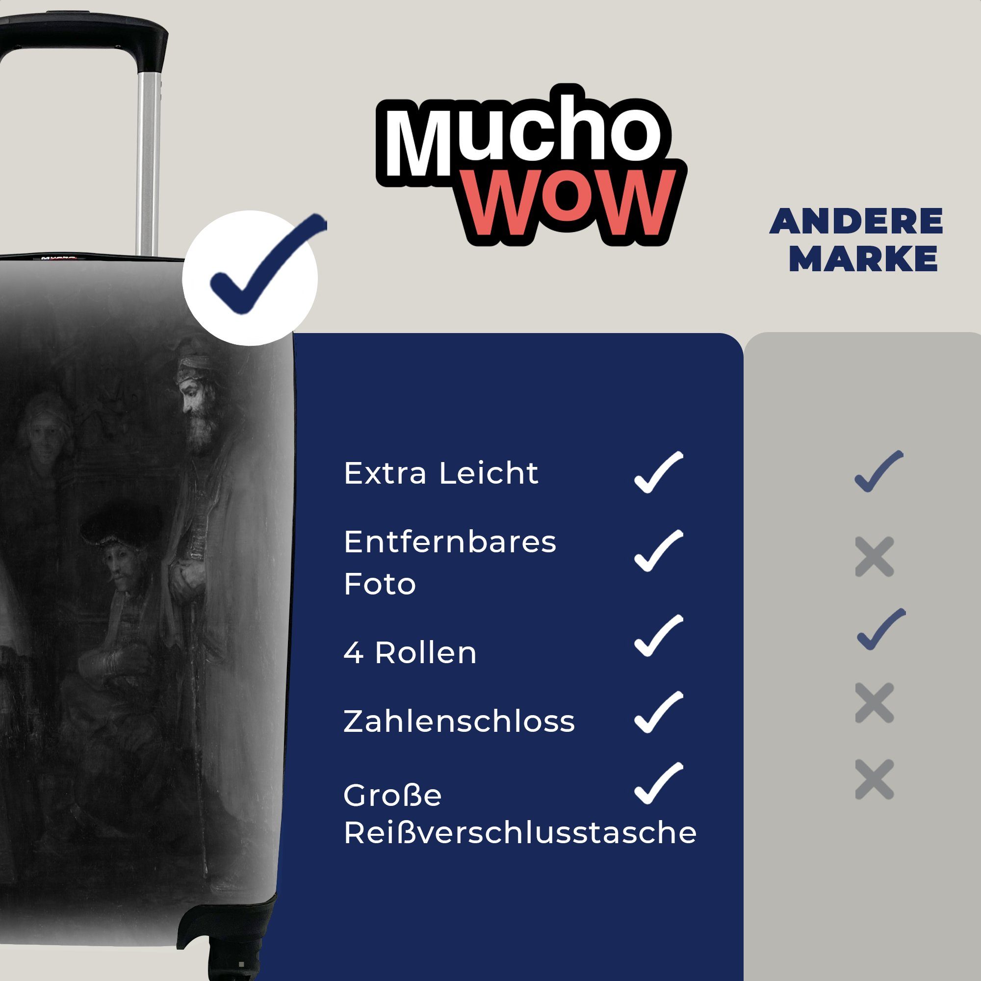 MuchoWow rollen, für - Rembrandt Reisetasche Der Rijn, verlorene Handgepäck Sohn Ferien, Handgepäckkoffer 4 Rollen, mit Trolley, Reisekoffer van