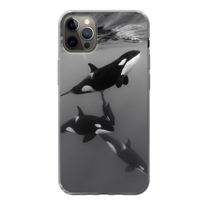 MuchoWow Handyhülle Orca - Wasser - Schwarz - Weiß Handyhülle Apple iPhone 12 Pro Max Smartphone-Bumper Print Handy