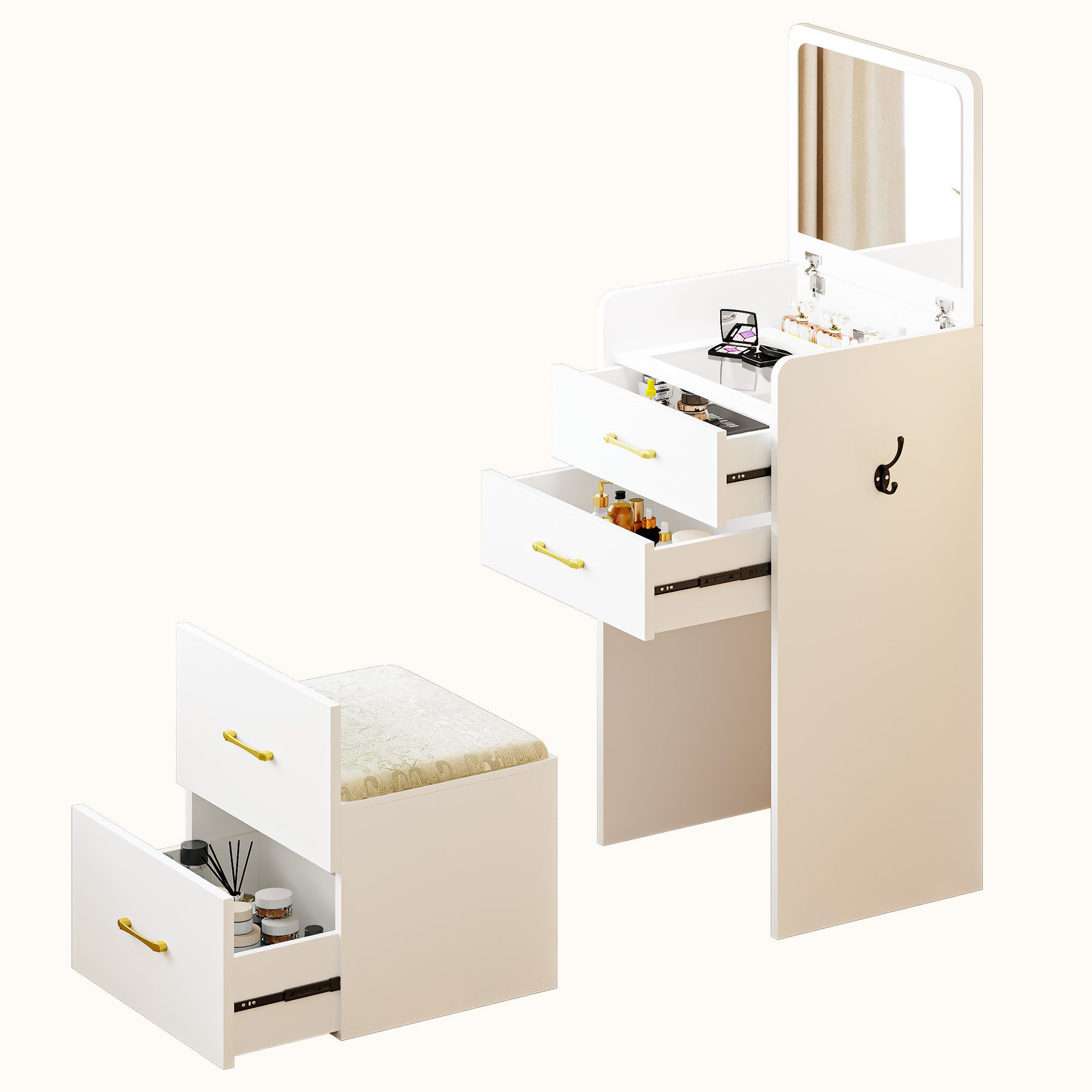 LVifur Schminktisch mit Spiegel und Hocker, platzsparender Kosmetiktisch mi günstig online kaufen