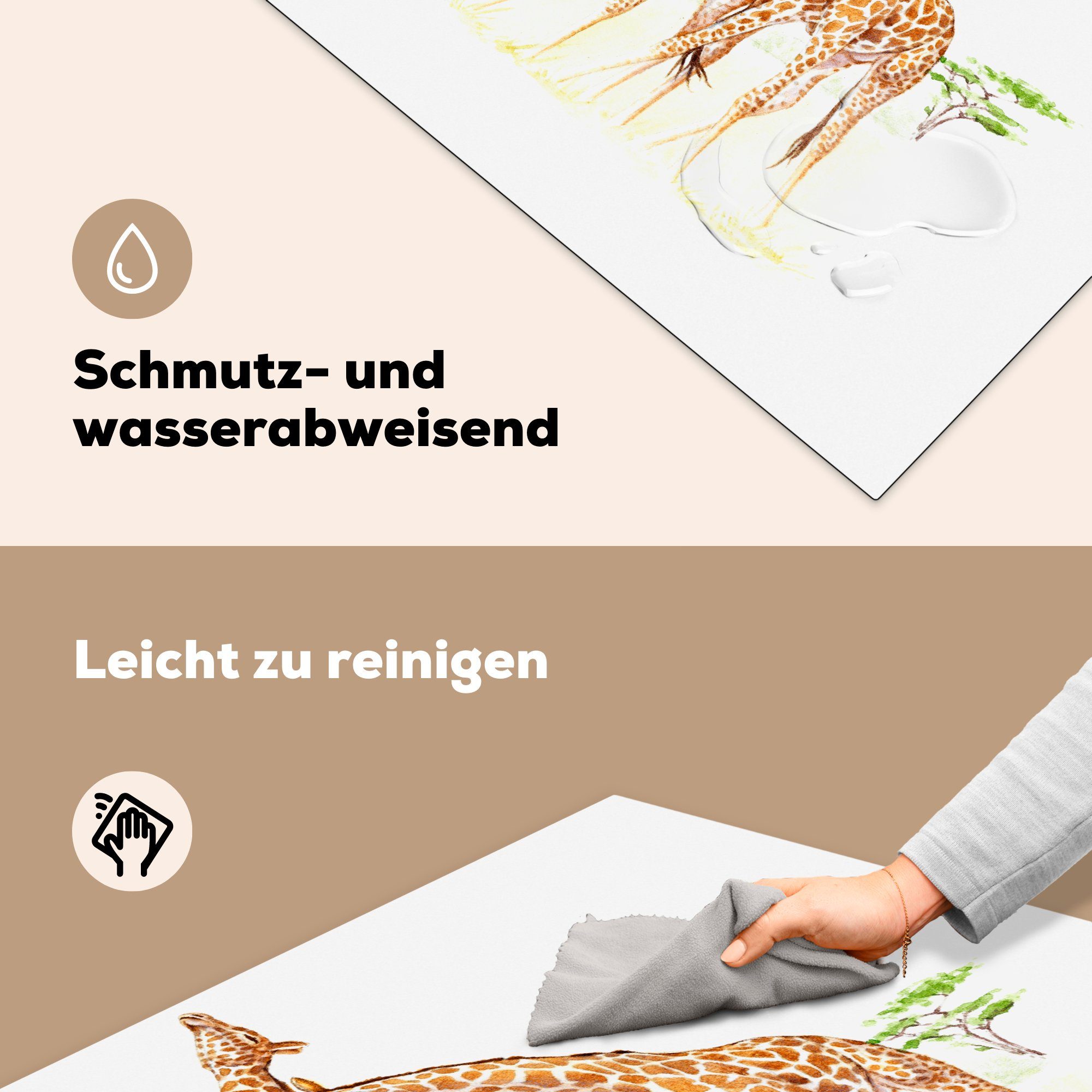 MuchoWow Herdblende-/Abdeckplatte Giraffe Arbeitsplatte (1 Baum - für - küche Aquarell, 78x78 tlg), Ceranfeldabdeckung, cm, Vinyl