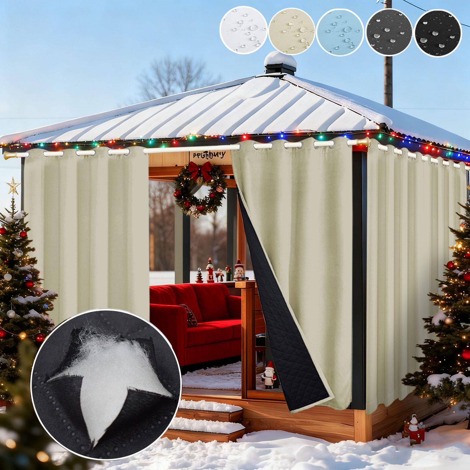 Sunicol Outdoorvorhang 2er Set Dicke Thermovorhang Kälteschutz Wetterfest mit ösen, Wärmeschutzvorhang für Terrasse Garten Balkon