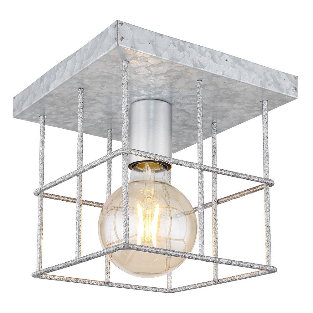 etc-shop Deckenstrahler, quadratisch Leuchtmittel Lampe Käfig inklusive, zinkfarbig Deckenleuchte nicht Betonstahl-Gitter