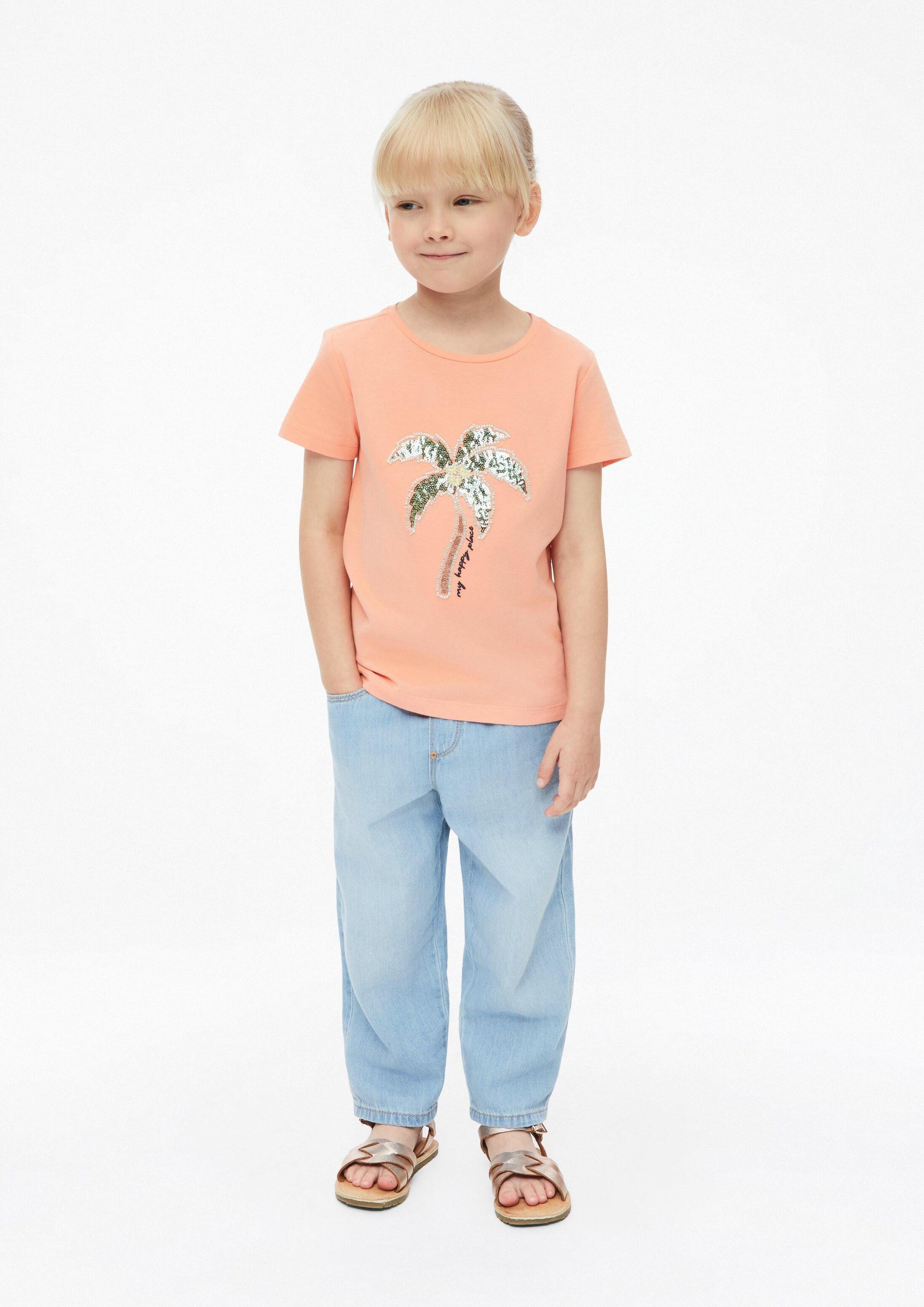 s.Oliver Kurzarmshirt T-Shirt T-Shirt mit Stickerei und Pailletten im Loose Fit
