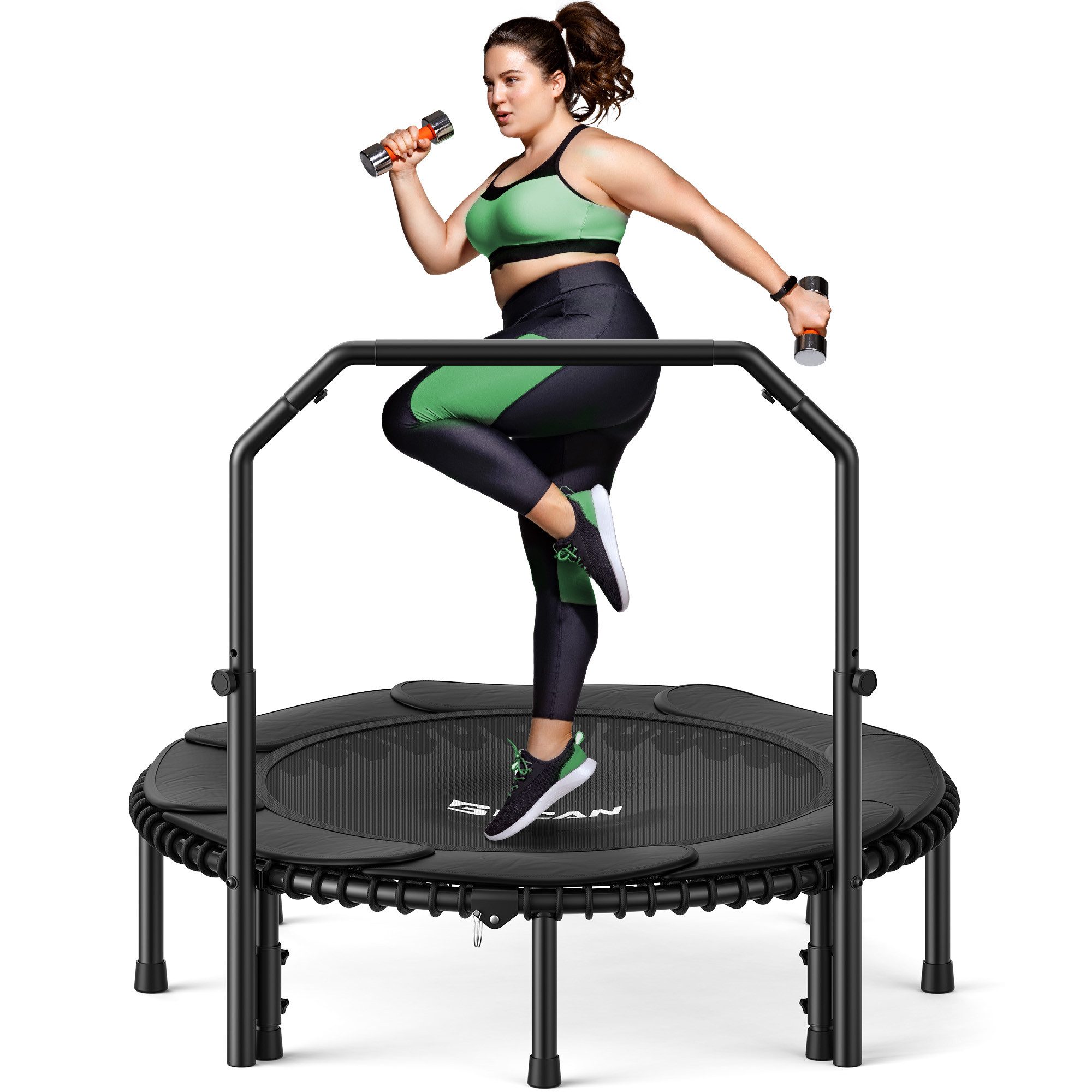 BCAN Fitnesstrampolin 48“ Rebounder-Trampolin für Erwachsene, 226 kg Tragkraft, Ø 122 cm, (1 tlg), Bungee-Seilen, Verstellbarer Griff, stabil, leise, Innen/außen