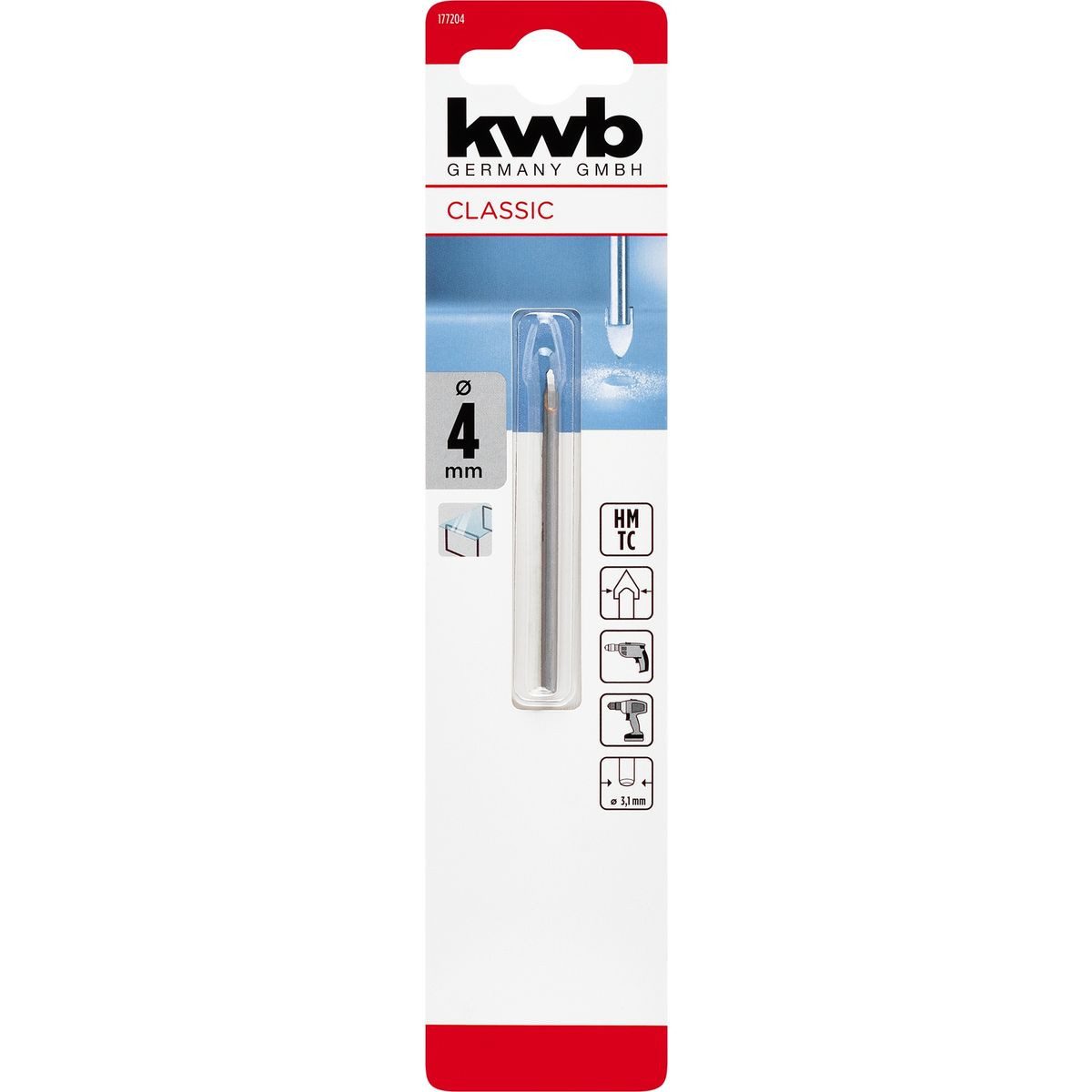 kwb Bohrer- und Bit-Set kwb Hartmetall-Glasbohrer, Ø 4 mm (Hartmetallplatte, Zentrierspitze, n, Hartmetall-Glasbohrer, Ø 4 mm (Hartmetallplatte, Zentrierspitze)