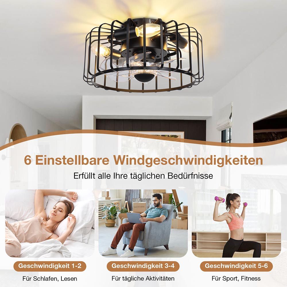 SERBASIC LED Deckenleuchte Retro Deckenventilator mit günstig online kaufen