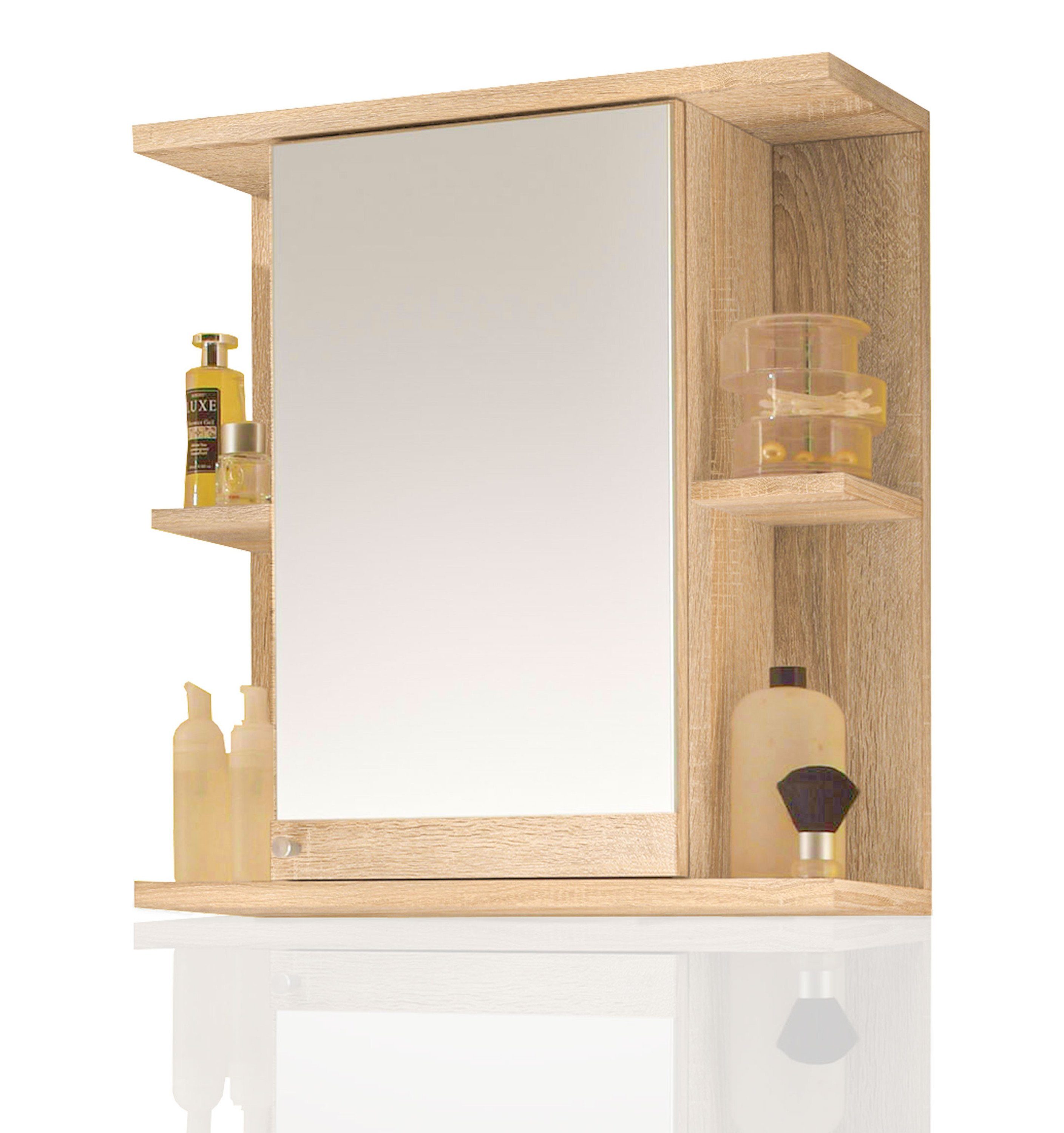 Aileenstore Spiegelschrank Mykonos Breite 66 cm, vier offene Ablagefächer, große Spiegeltür, modern Sonoma Eiche | Sonoma Eiche