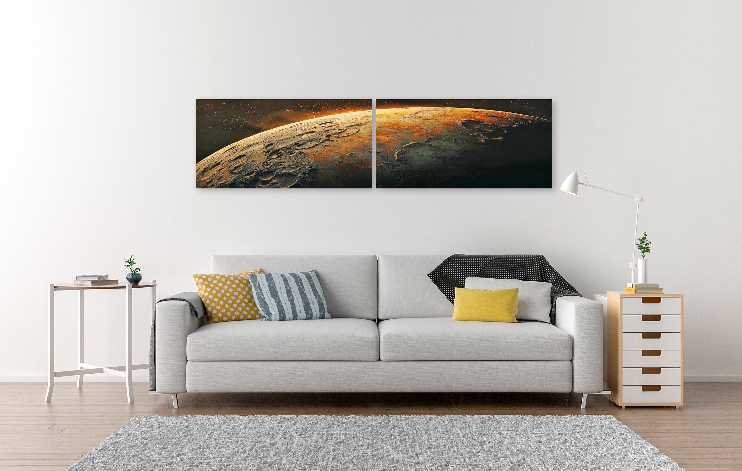 islandburner Leinwandbild, Planet mit goldenem Staub und Kratern