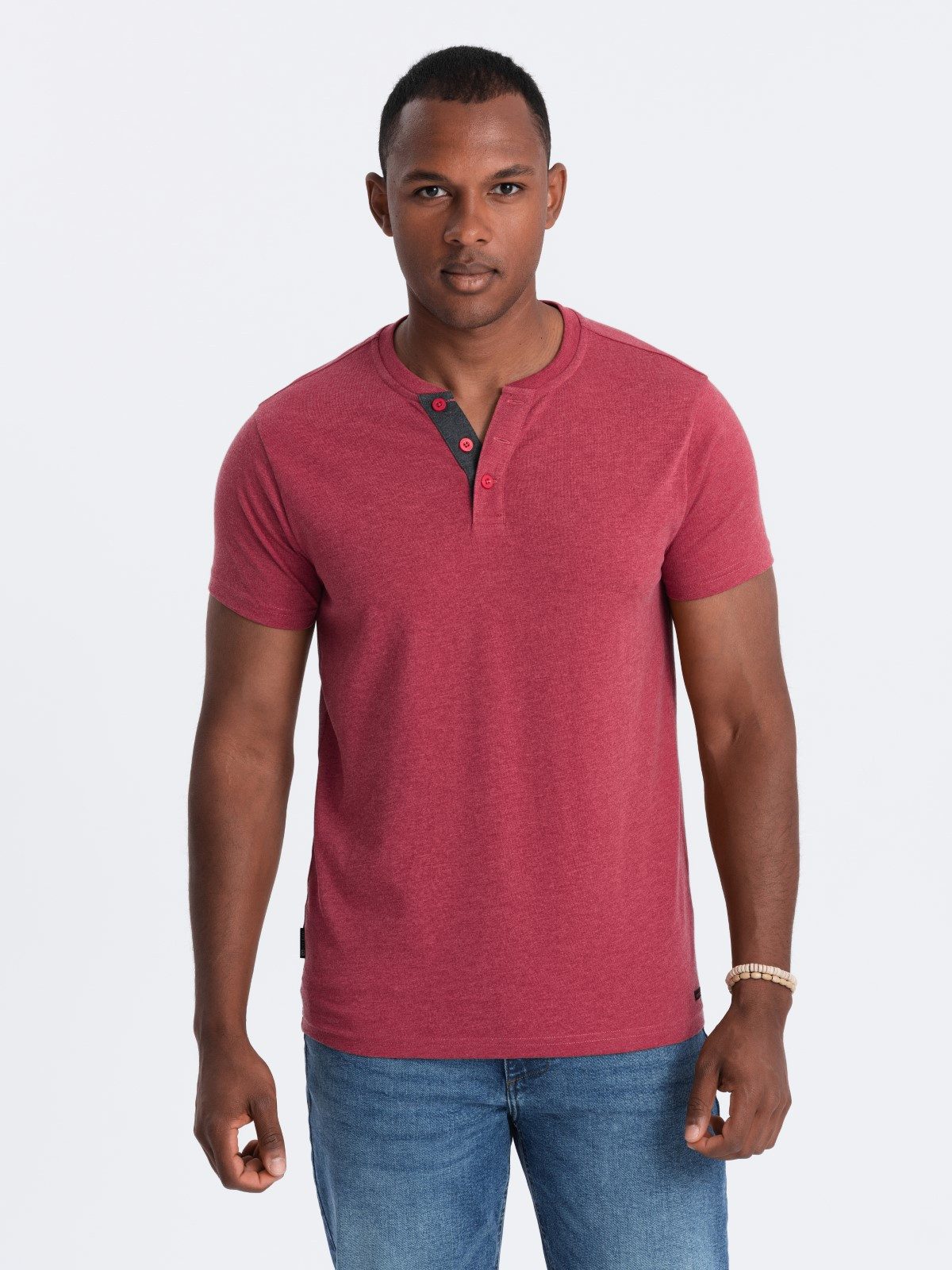 OMBRE T-Shirt Herren-T-Shirt mit rundem Henley-Ausschnitt günstig online kaufen