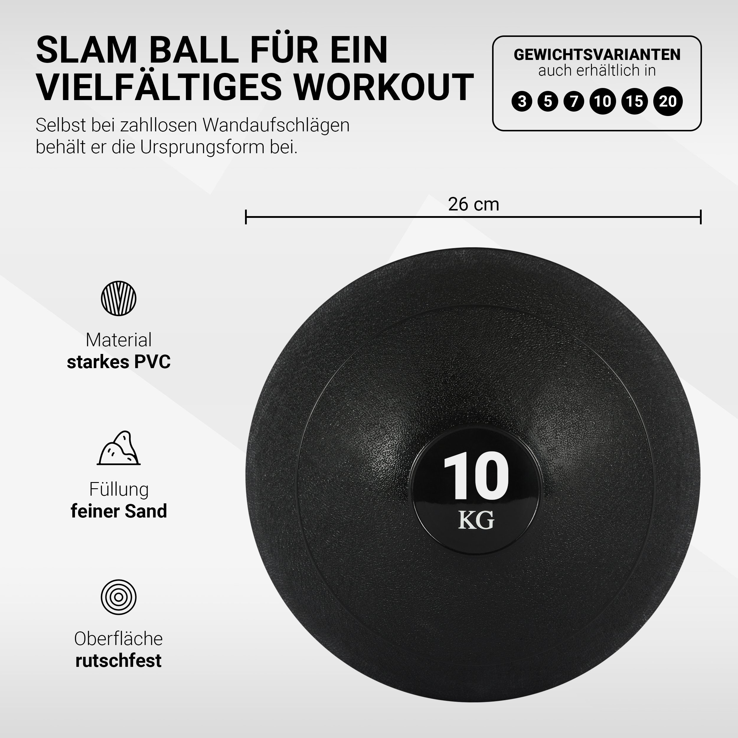 10 Slam Gewichtsball kg MSports® Ball 3-20 Medizinball kg Wall-Ball Medizinball
