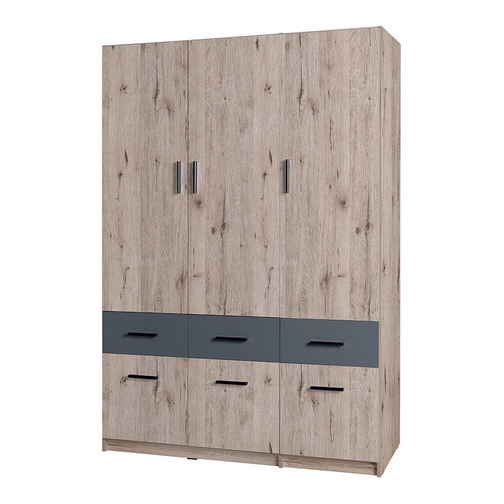 Lomadox Kleiderschrank SELAWIK-166 Drehtürenschrank, 3-türig, 136cm breit, Eiche und graphit