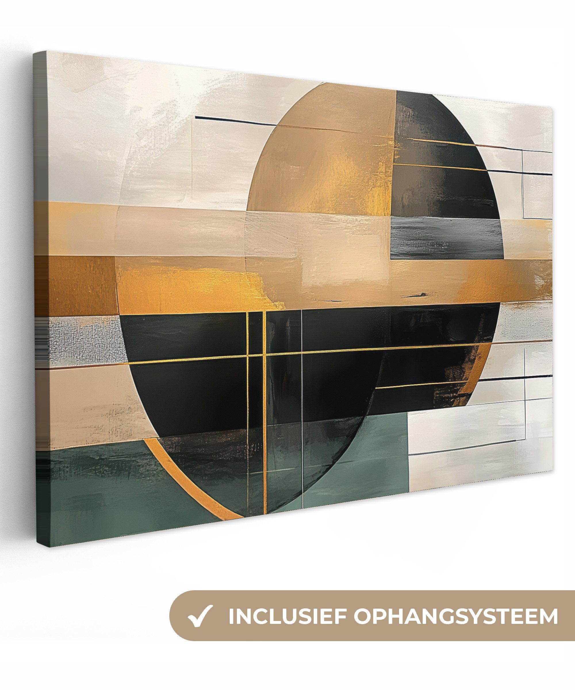 OneMillionCanvasses® Leinwandbild Abstrakt - Gold - Bronze - Grün - Formen - Modern, Fotodruck (1 St), Leinwand Bilder Klein, Wand Dekoration Aesthetic 30x20 cm