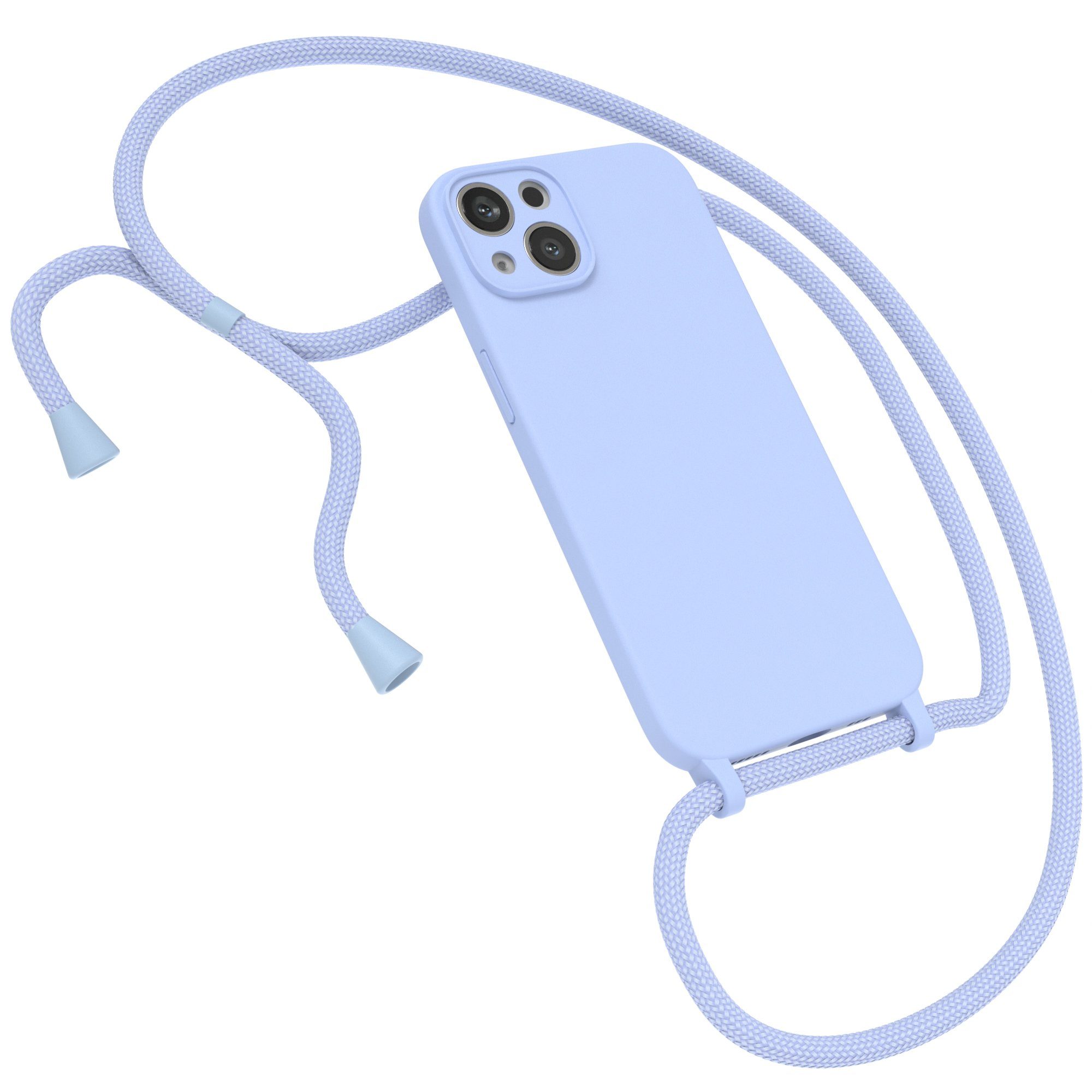 EAZY CASE Handykette Silikon Kette für Apple iPhone 13 6,1 Zoll, Handyhülle mit Umhängeband Matt Hülle mit Band Kordel Blau / Hellblau