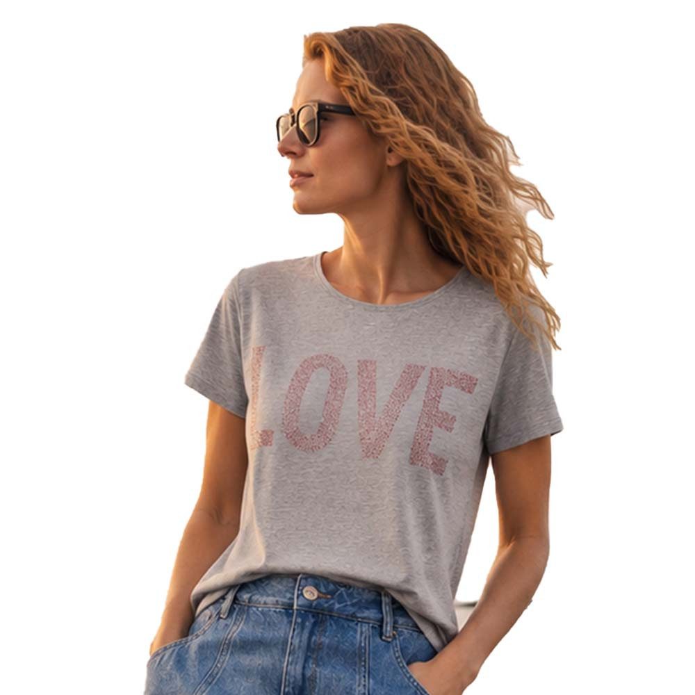 Miss Goodlife T-Shirt Miss Goodlife Damen T-Shirt „LOVE“ MG15183 Rundhals – Grau