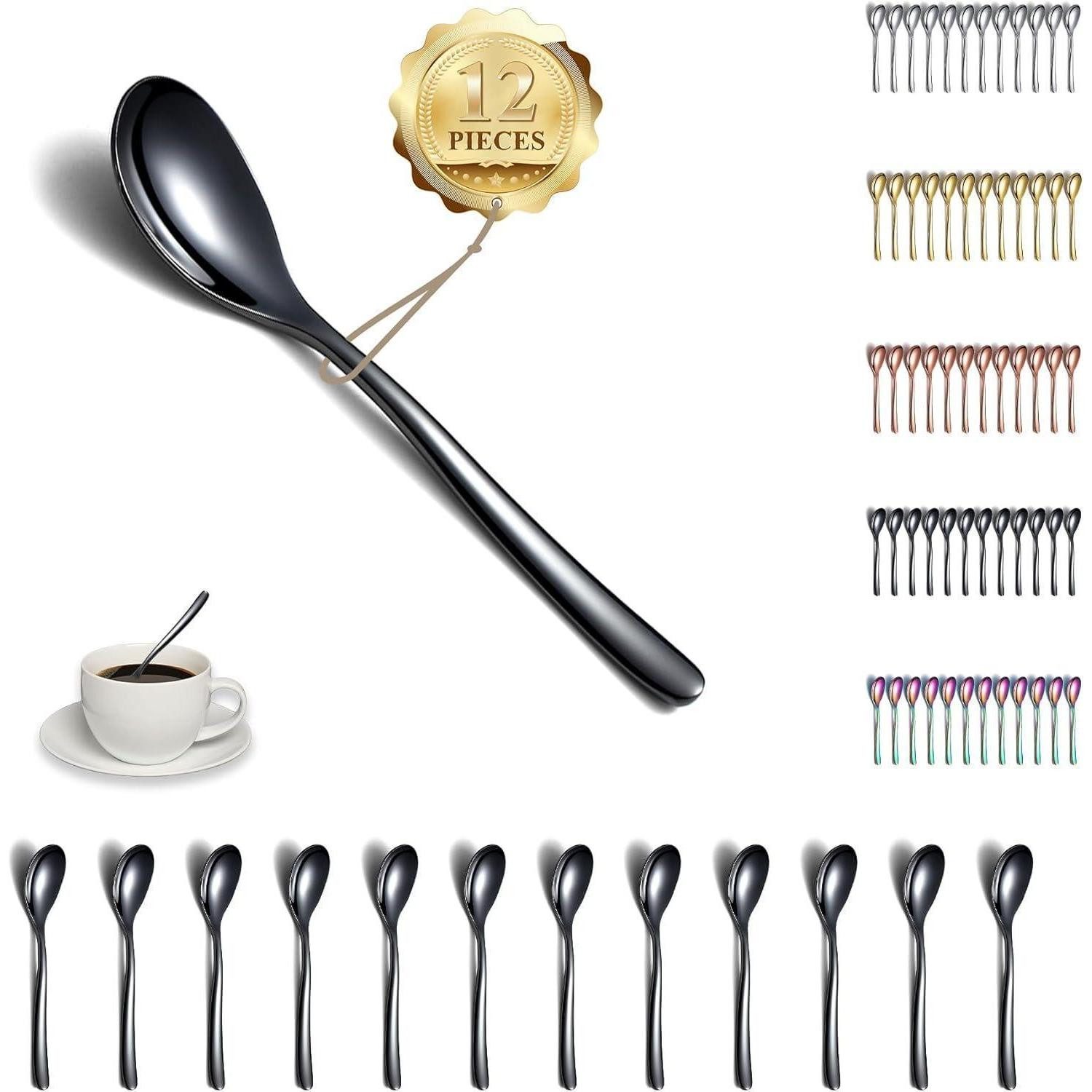 LuxusKollektion Teelöffel Teelöffel 12 Stück Edelstahl 14 cm spülmaschinenfest 3 Schwarz