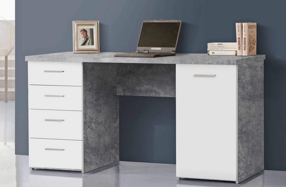 Forte Möbel Schreibtisch Schreibtisch NETBOB, 1-trg, 4 Schubladen, Beton  Optik / Weiß von Forte