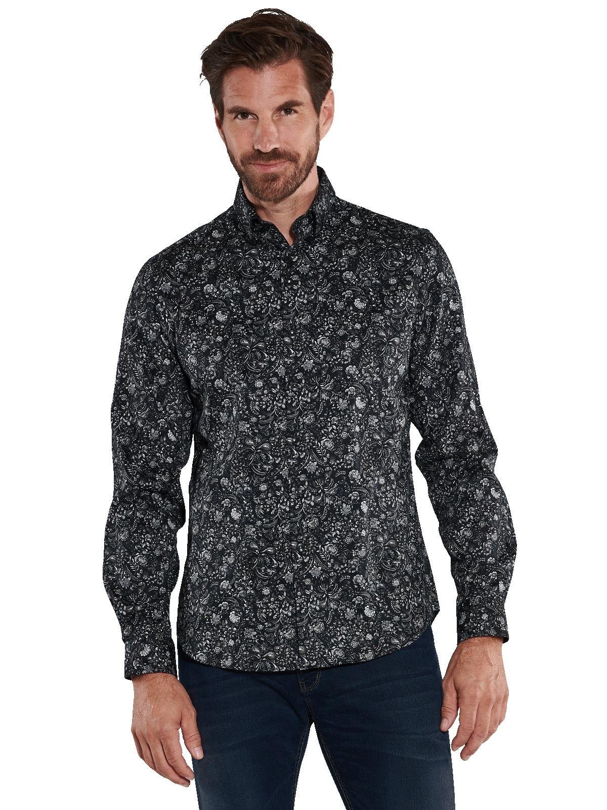 ENGBERS GERMANY Langarmhemd Herren Langarm-Hemd in Satin-Warenqualität, Schwarz