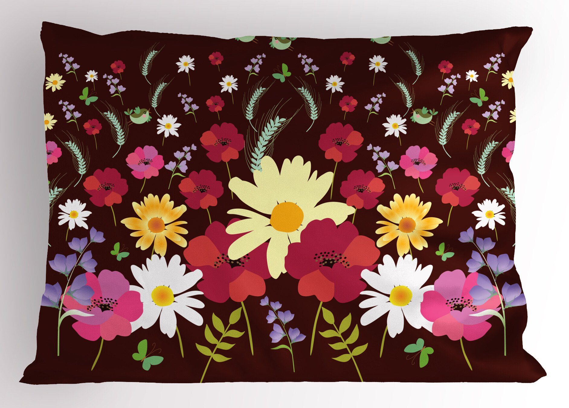 Kissenbezüge Dekorativer Standard King Size Gedruckter Kissenbezug, Abakuhaus (1 Stück), Blumen Insekten Mohnblumen Gänseblümchen