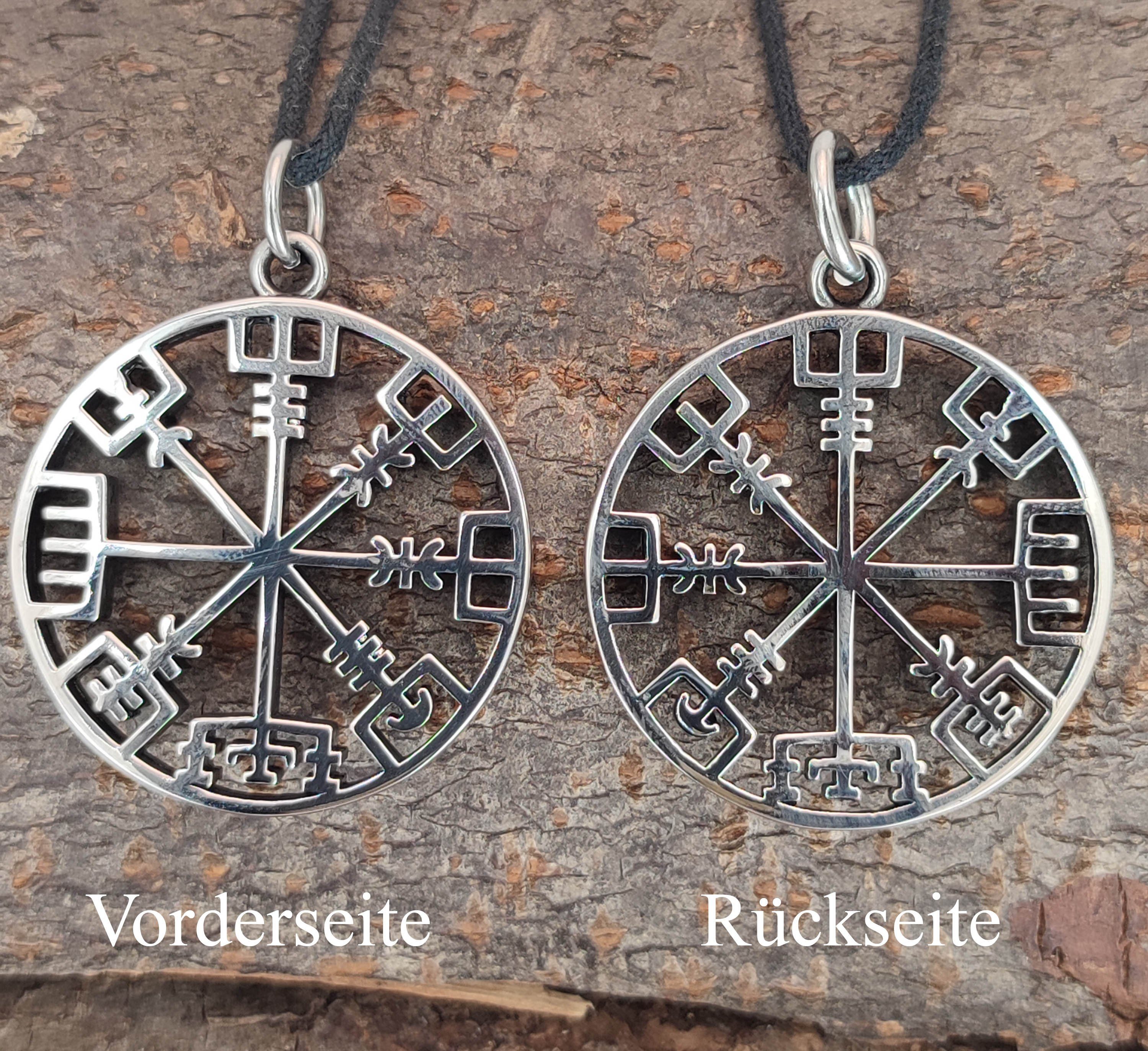 Kiss of Leather Kettenanhänger Wikingerkompass Vegvisir Wikinger Kompass aus Edelstahl