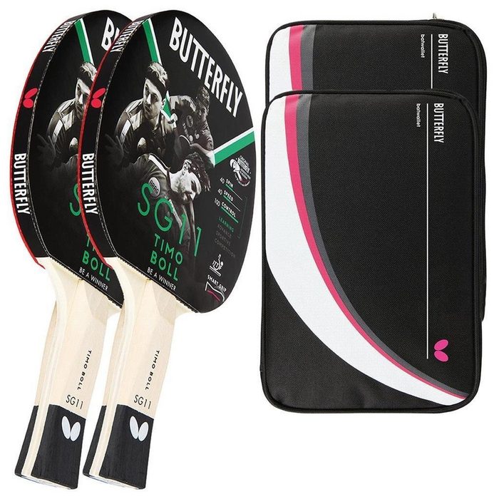 Butterfly Tischtennisschläger 2x Timo Boll SG11 + 2x Drive Case 2 Tischtennis Schläger Set Tischtennisset Table Tennis Bat Racket