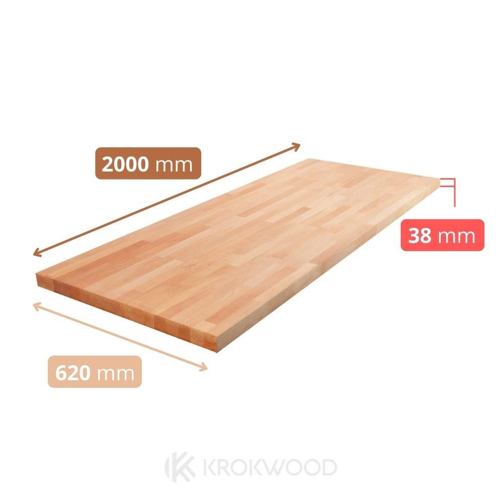 Krok Wood Tischplatte Massivholzplatte, Arbeitsplatte aus Massivholz in Buche, 38 mm stark