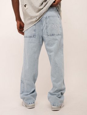 Denim House Loose-fit-Jeans Lässige Herren Loose-Fit Baggy Double Knee Jeans Blau W30/L34