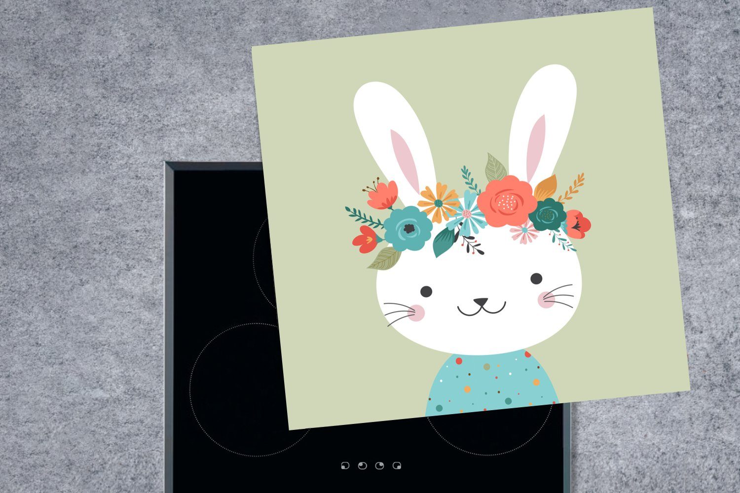 Blumen - Ceranfeldabdeckung, (1 küche Kaninchen cm, Vinyl, Herdblende-/Abdeckplatte Tiere, für 78x78 - MuchoWow Arbeitsplatte tlg),