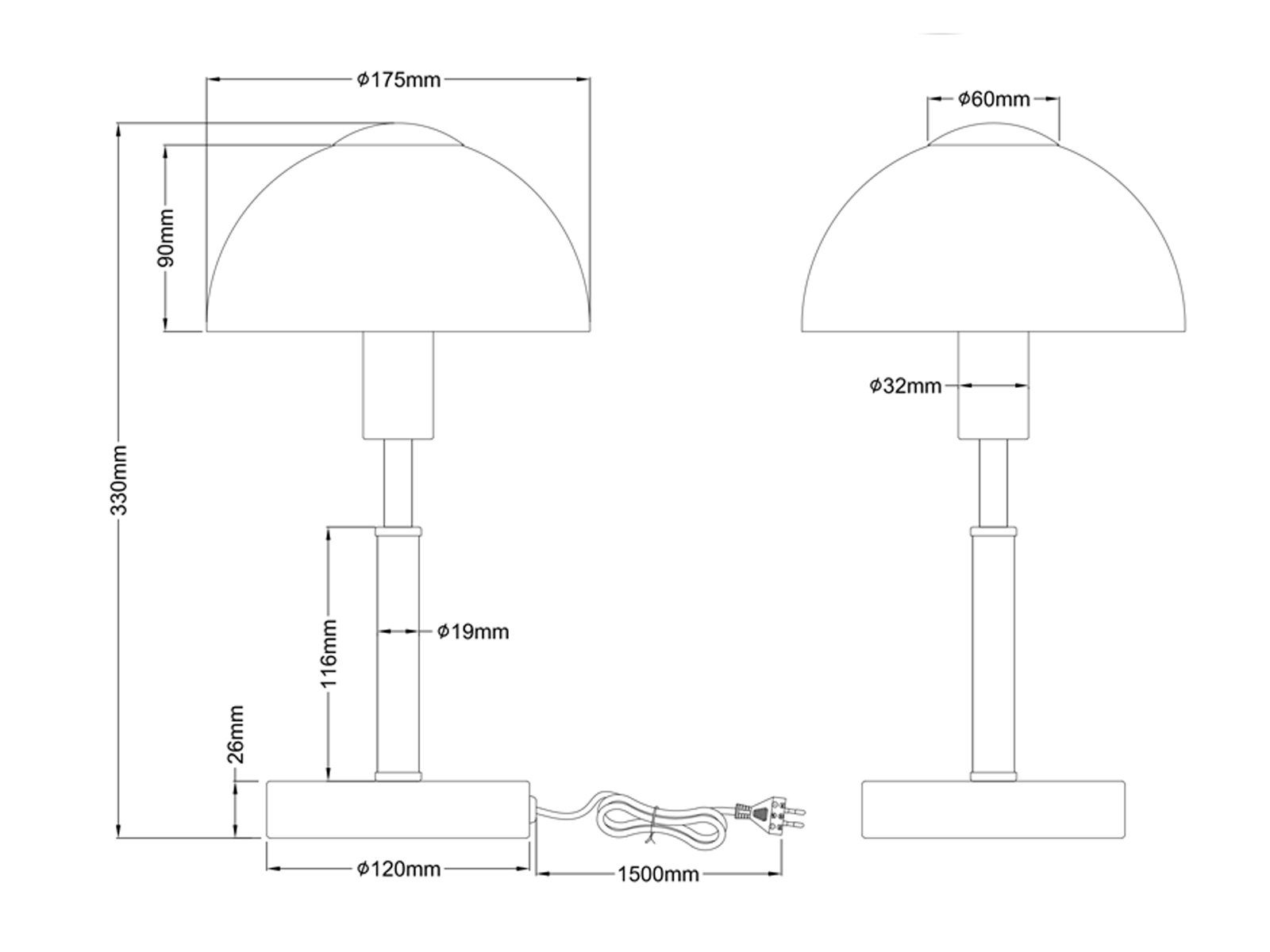 meineWunschleuchte LED Silber-Weiß Bauhaus-stil Nachttischlampe, H: per LED 33cm Lampenschirm, Glas Warmweiß, Dimmfunktion, Touch wechselbar, dimmbar, Pilz-Lampe