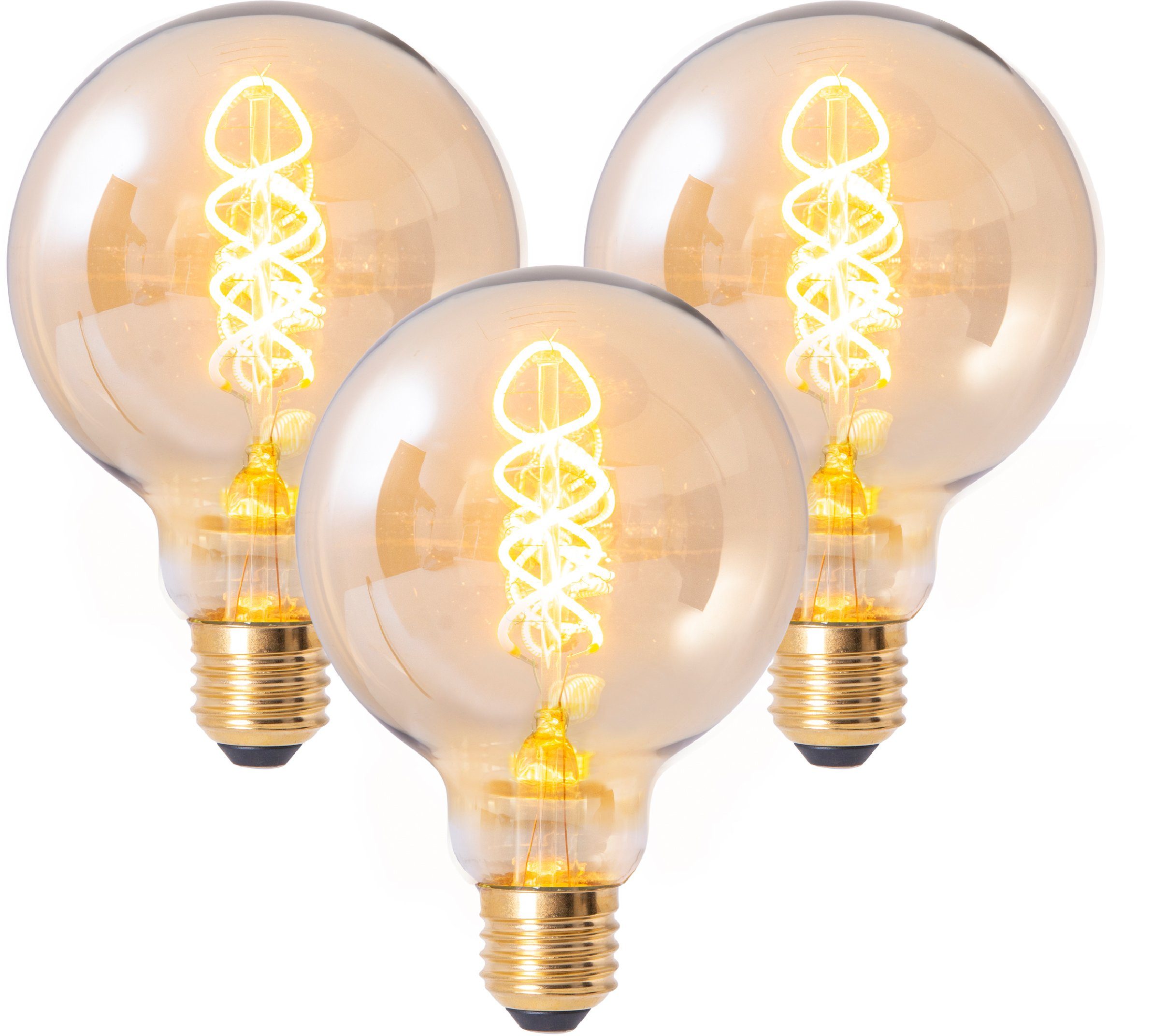 näve LED-Leuchtmittel Dilly, E27, 3 St., Warmweiß, Retro Ø 9,5cm Filament, 3er Set, 4W LED, dimmbar, 1800 Kelvin