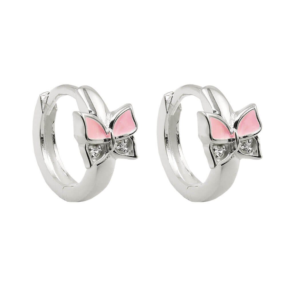 925 Paar Creolen Schmetterlinge Creolen 925 Silber, 11x2mm Krone lackiert Zirkonias Paar Ohrringe rosa Silber Schmuck