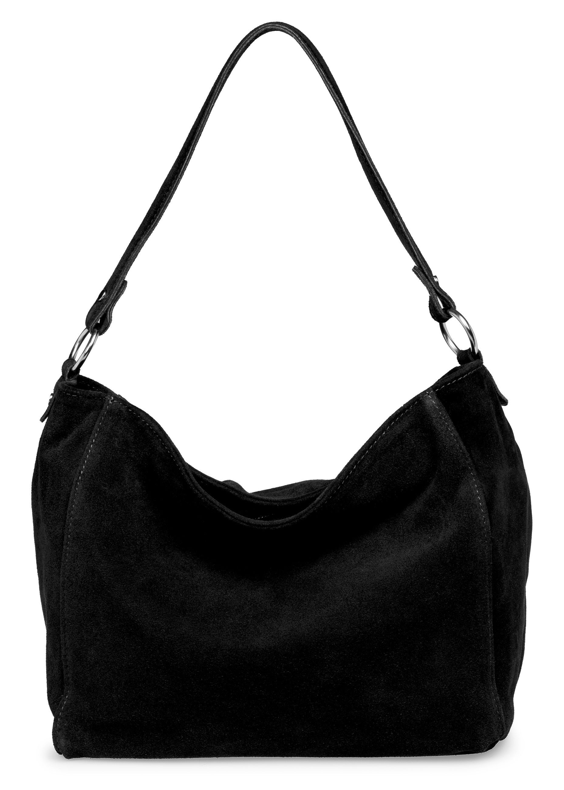 Caspar Schultertasche Große Veloursleder Handtasche Klassisch - PREMIUM LINE - Modell No.866, 100% italienisches Leder, samtig weich, angenehmer Tragekomfort