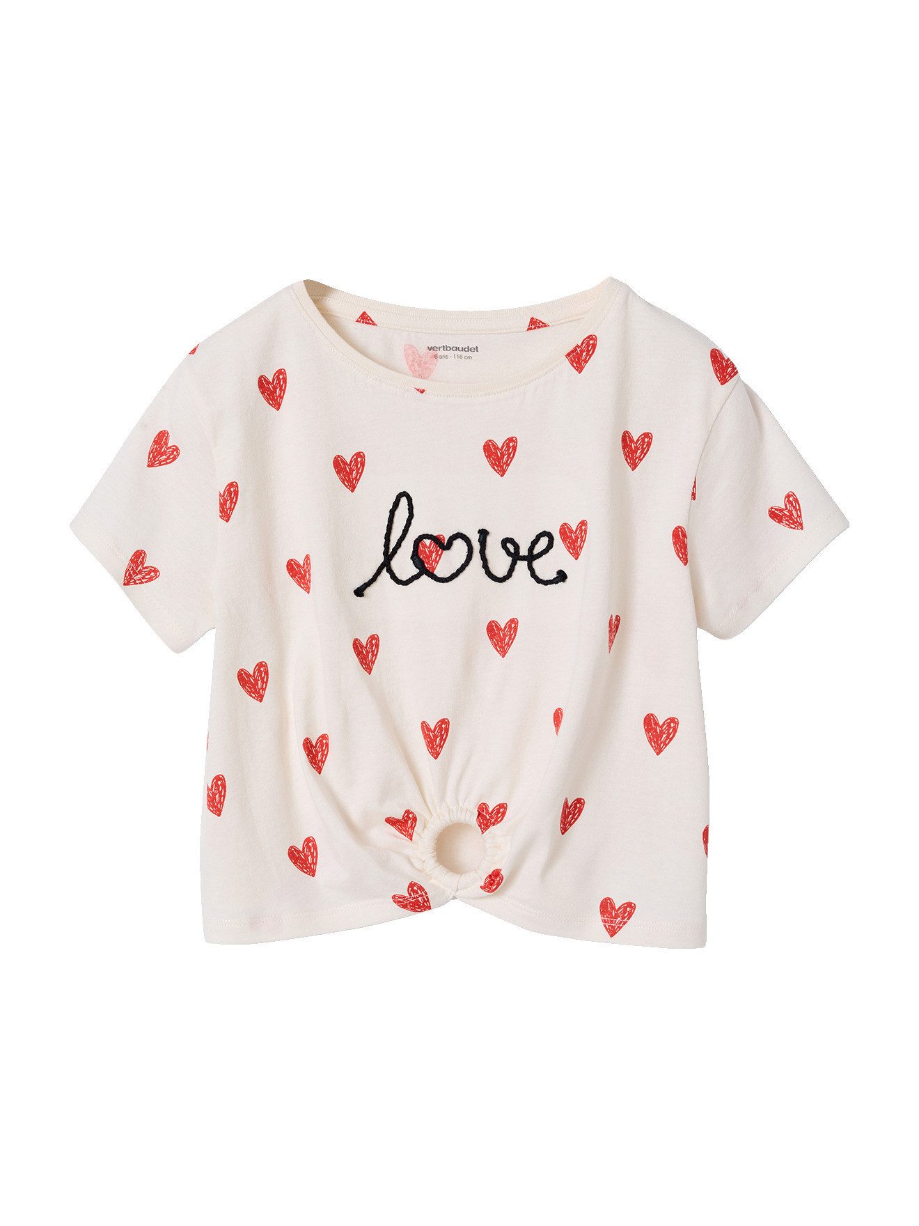 vertbaudet Kurzarmshirt T-Shirt Mädchen mit Zierknoten am Saum