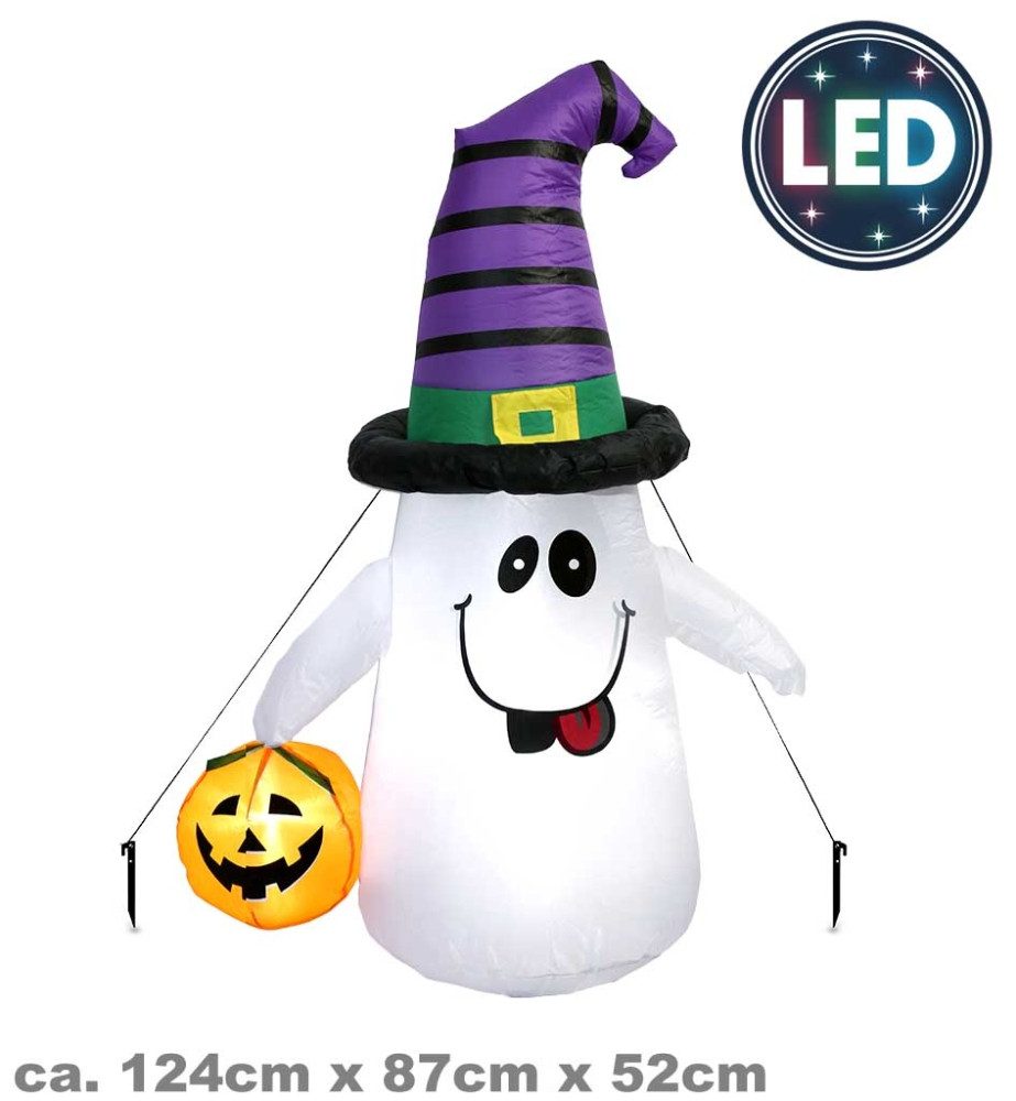 Fries Aufblasbares Partyzubehör Selbstaufblasender Horror Geist Kürbis Garten Deko mit LED Halloween, Highlight: Stimmungsvolles LED Weißlicht