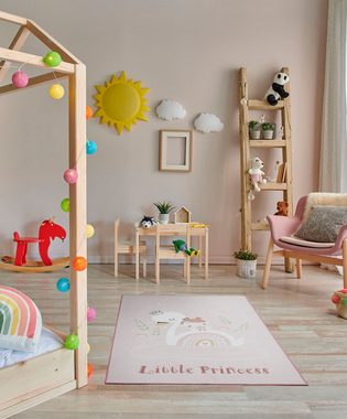 Kinderteppich Little Princess, Andiamo, rechteckig, Höhe: 6 mm, Kurzflor, Motiv Prinzessin & Schwan, mit Schriftzug, Kinderzimmer