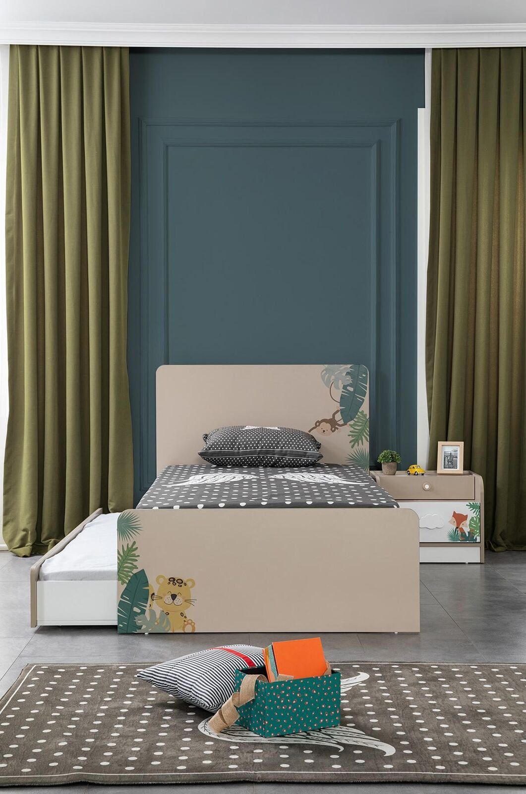 JVmoebel Kinderbett Design Mädchen Betten Kinderzimmer Bett Holz mit Polster Bettrahmen (Bett), Made In Europe