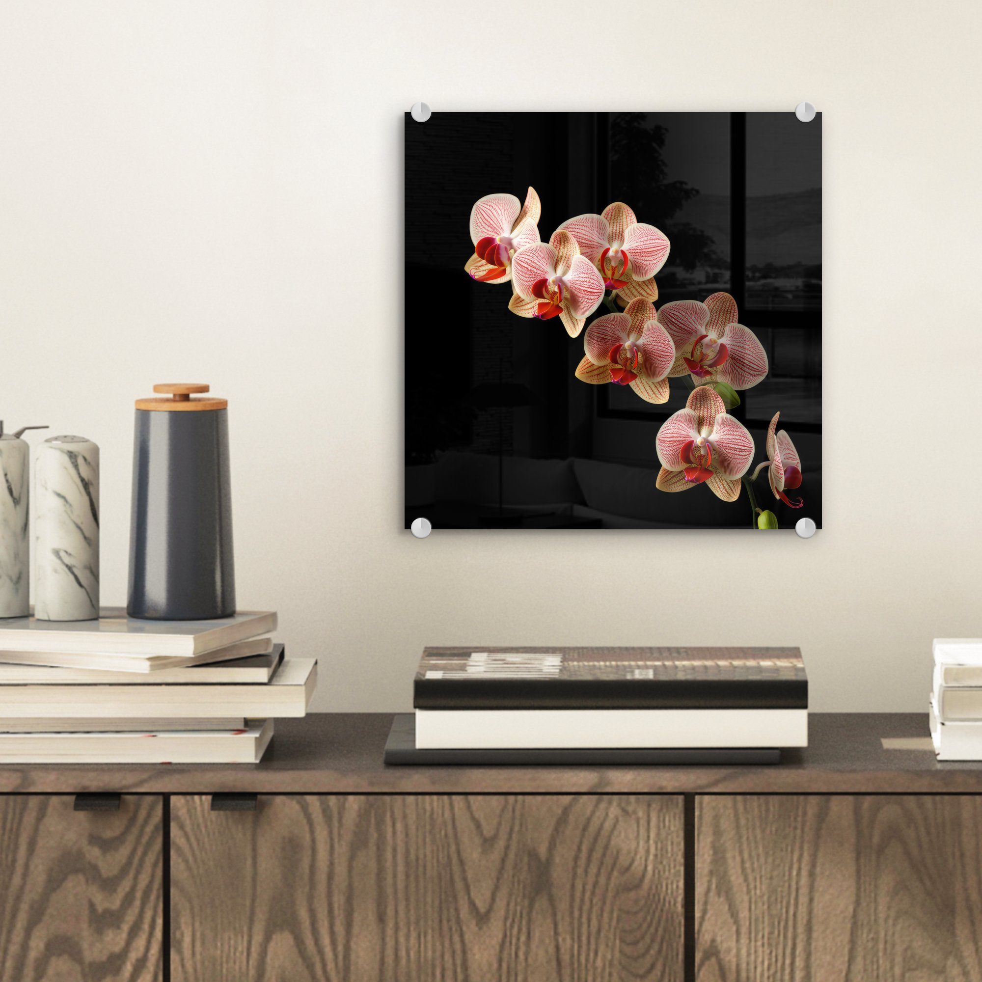 Wanddekoration Glas - Rosa - - auf Bilder Glasbilder auf - Orchidee (1 Botanisch Blumen Natur, - Glas Foto Acrylglasbild - MuchoWow Wandbild St), -