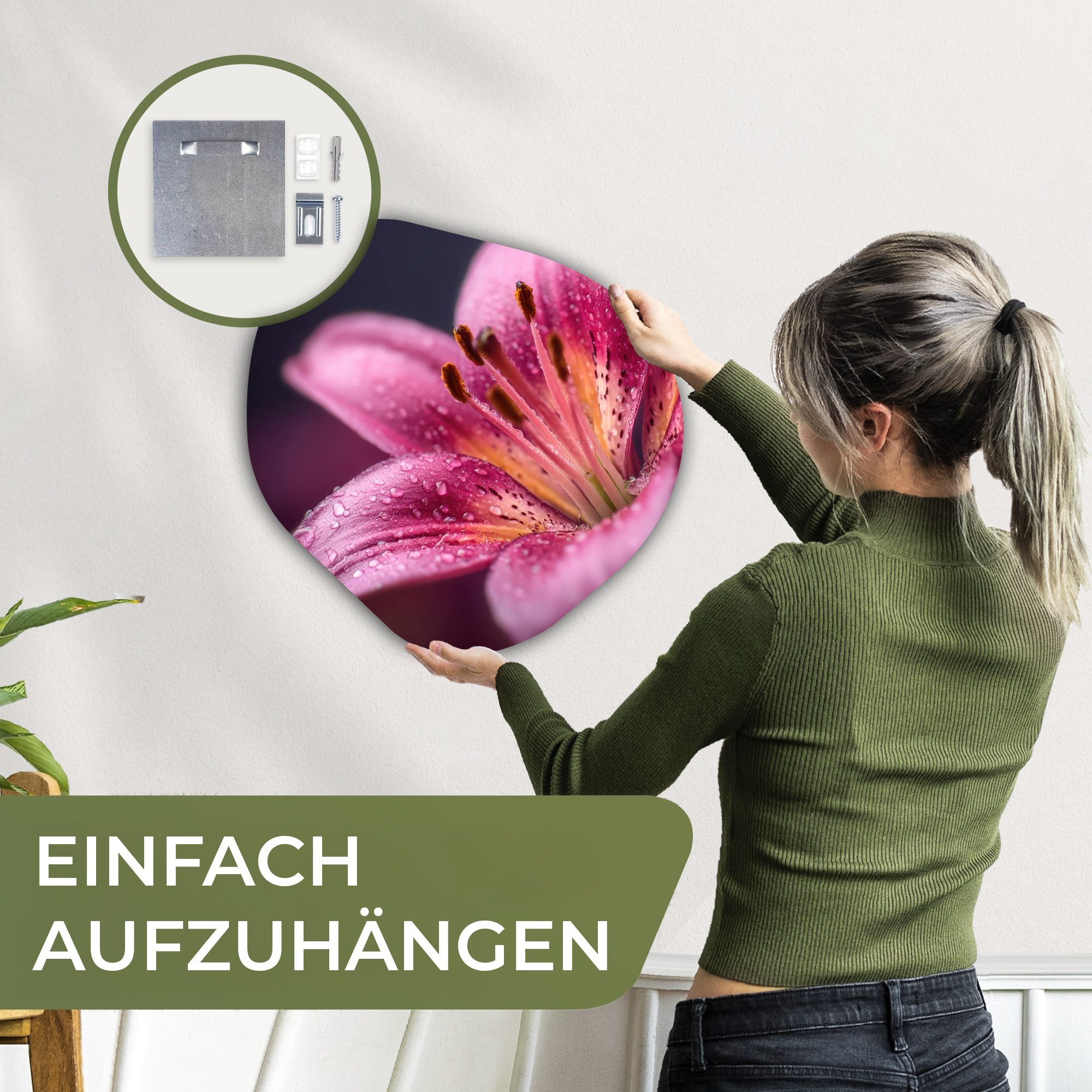 MuchoWow Gemälde Rosa - Lilie - Tautropfen, Fotodruck (1 St), Wandbild Abstrakt, Wohnzimmer Schlafzimmer Wanddekoration, 40x40 cm