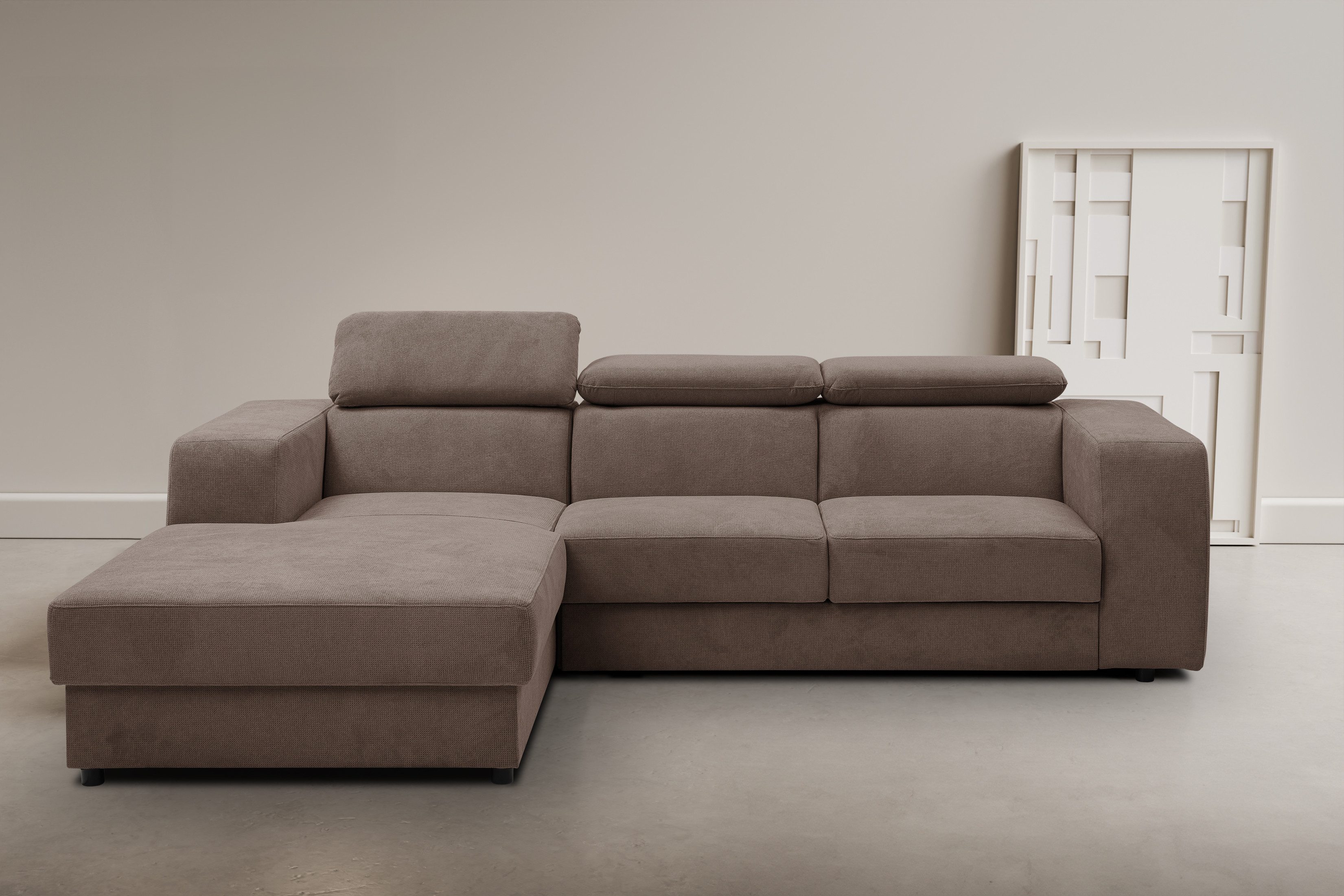 WERK2 Ecksofa Cherry 270 x 192 cm modern & bequem, Kopfteilverstellung, Bettfunktion, Luxus-Microfaser Chenille, L-Form, XXL, Schlaffunktion, Bettkasten