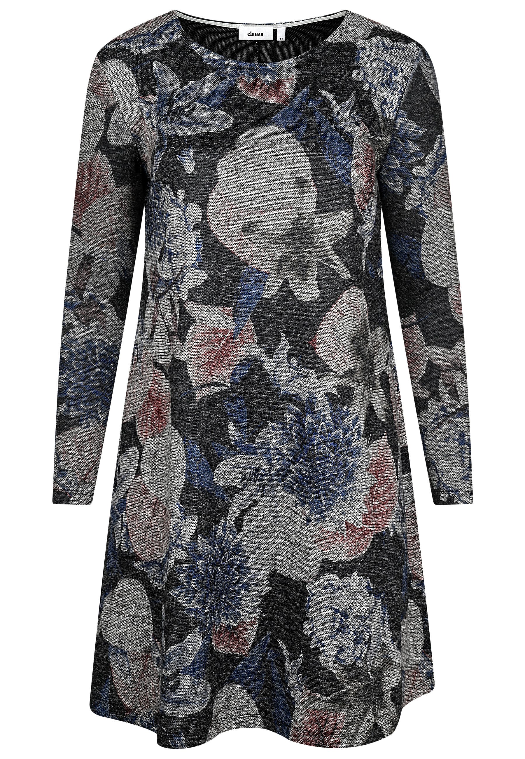 elanza Midikleid Kleid mit floralem Print in Grau/Blau (1-tlg) günstig online kaufen