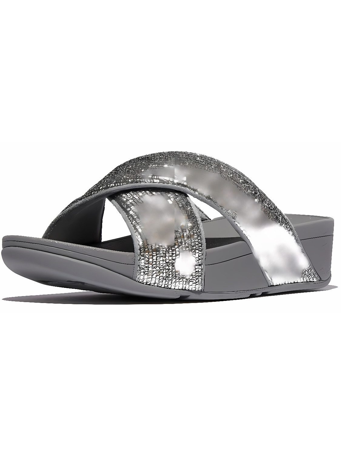 Lulu Crinkled-Shimmer Cross Slides Sandale