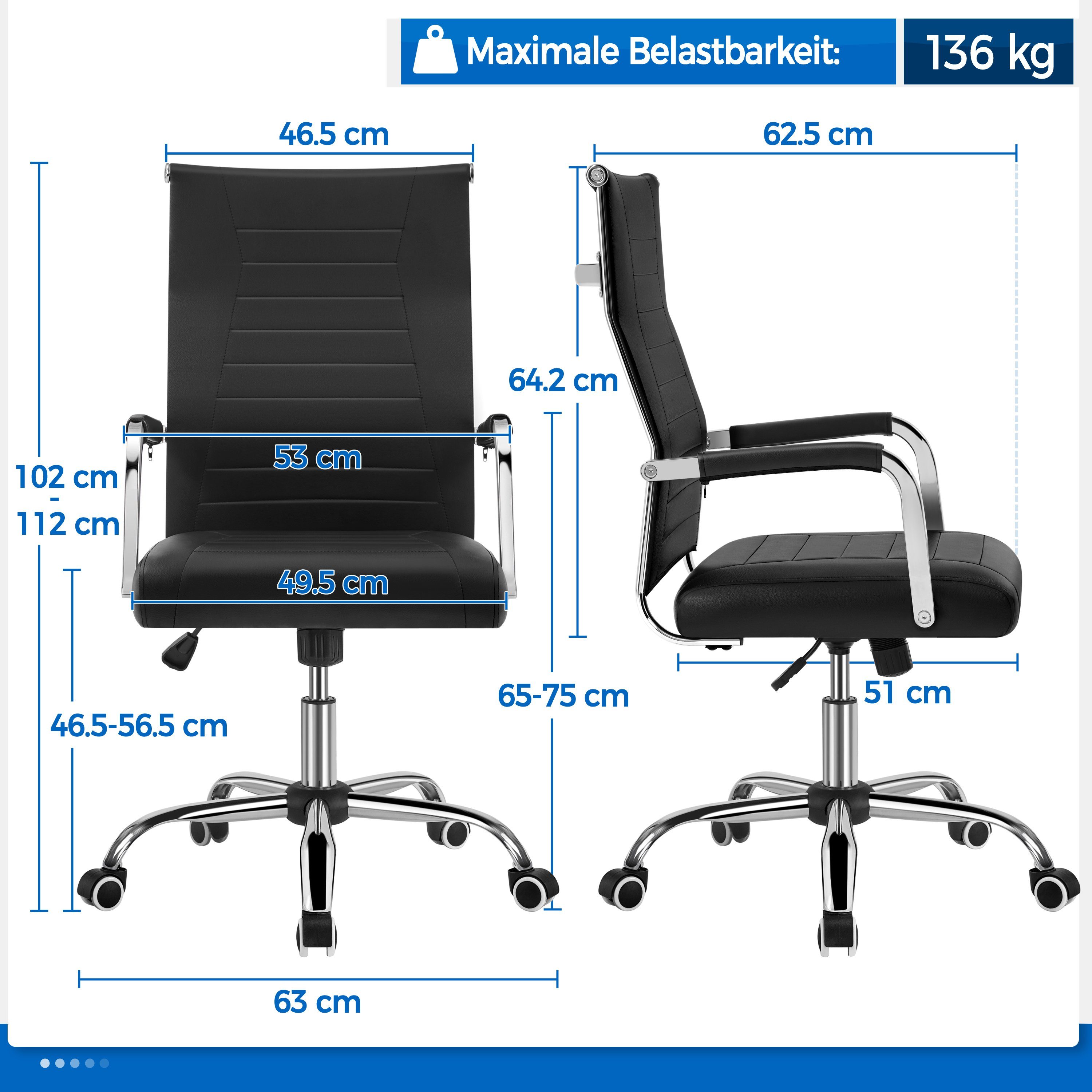 Yaheetech Bürostuhl, Schreibtischstuhl mit schwarz Rückenlehne Computerstuhl verstellbarer