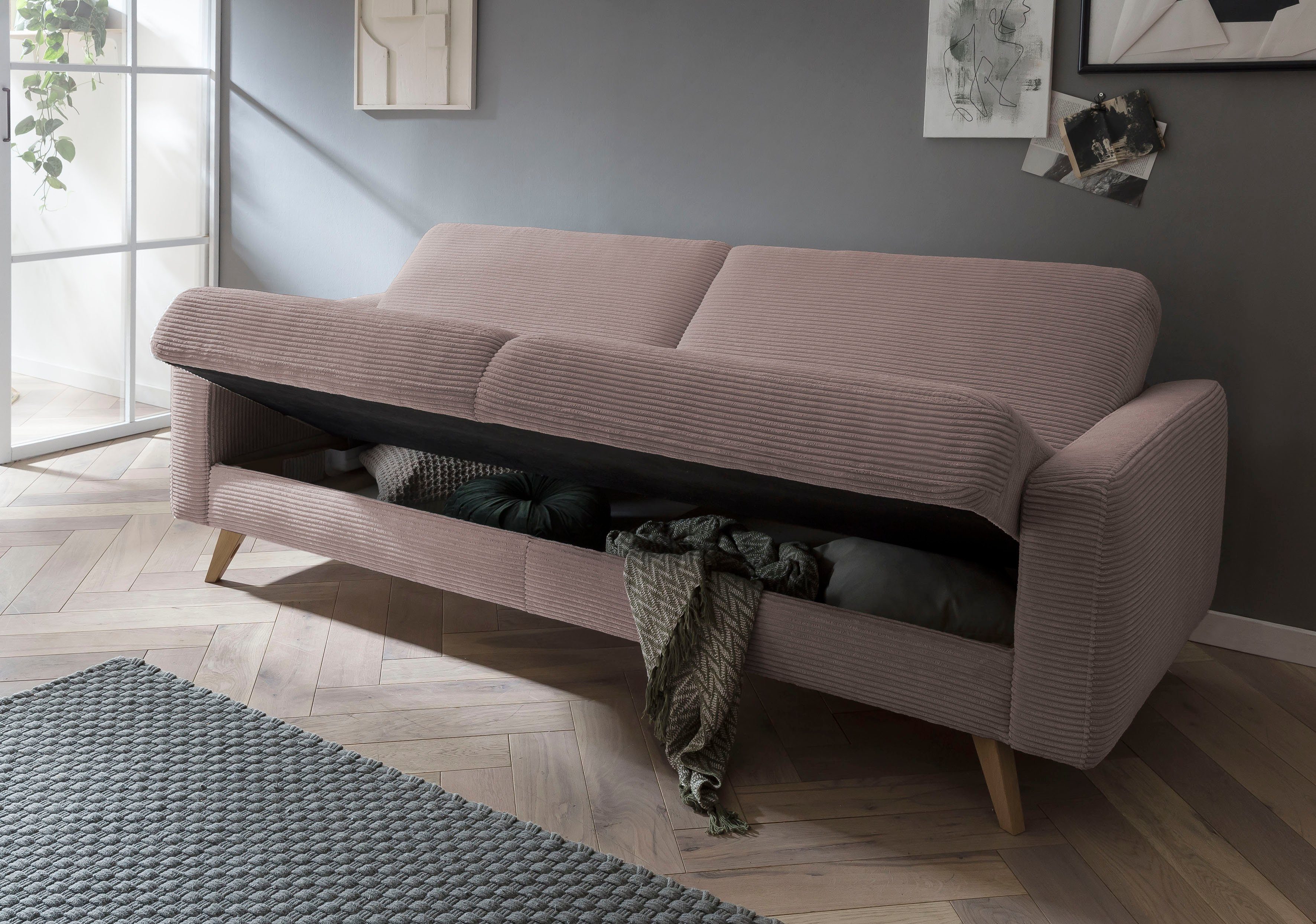 exxpo - sofa fashion Inklusive 3-Sitzer Bettfunktion und Samso, Bettkasten cappucino