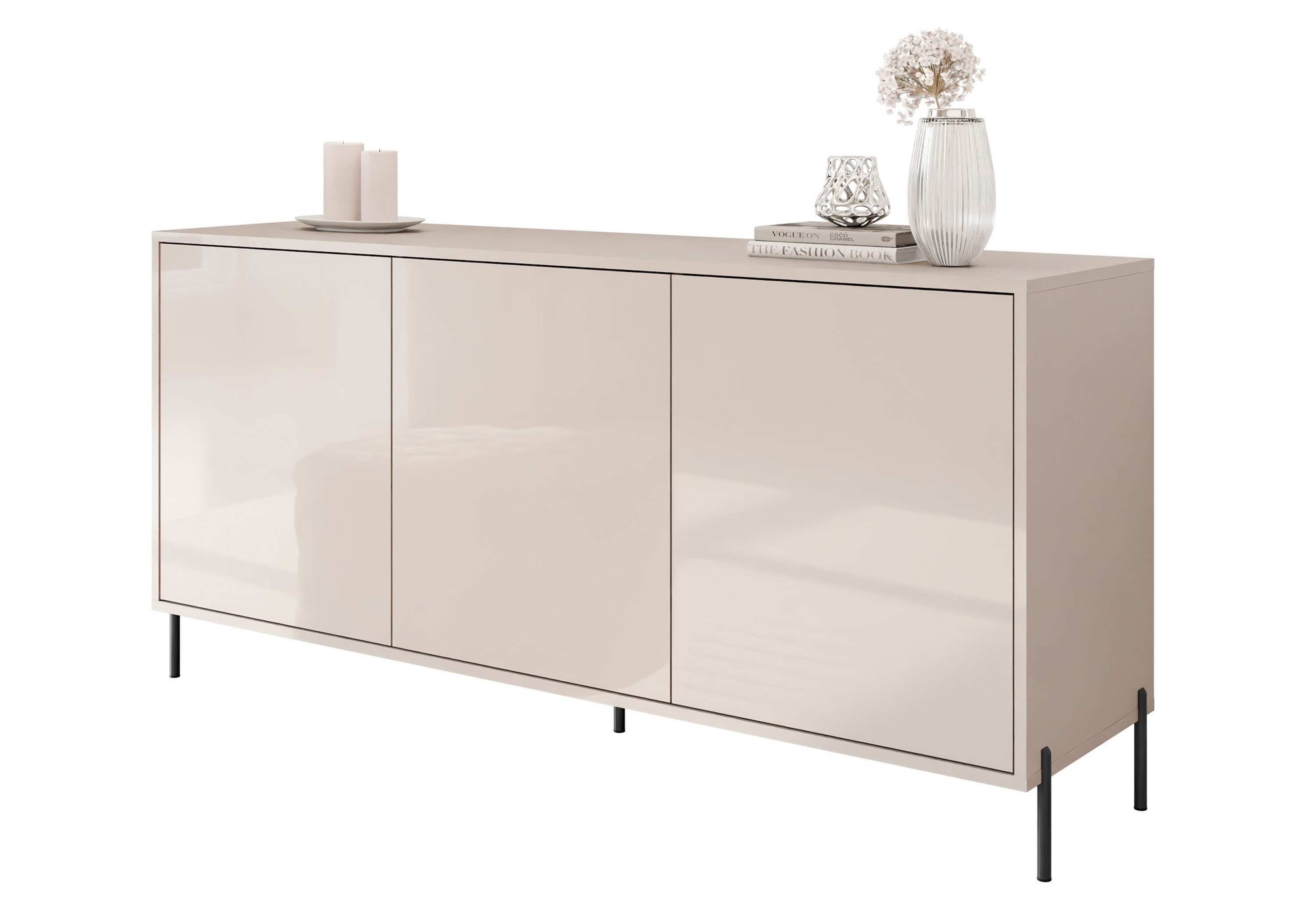 Lookway Kommode SANAYI Kaschmir auf Füßen – Hochglanzfronten und Push-to-Open, 154x40x78 cm