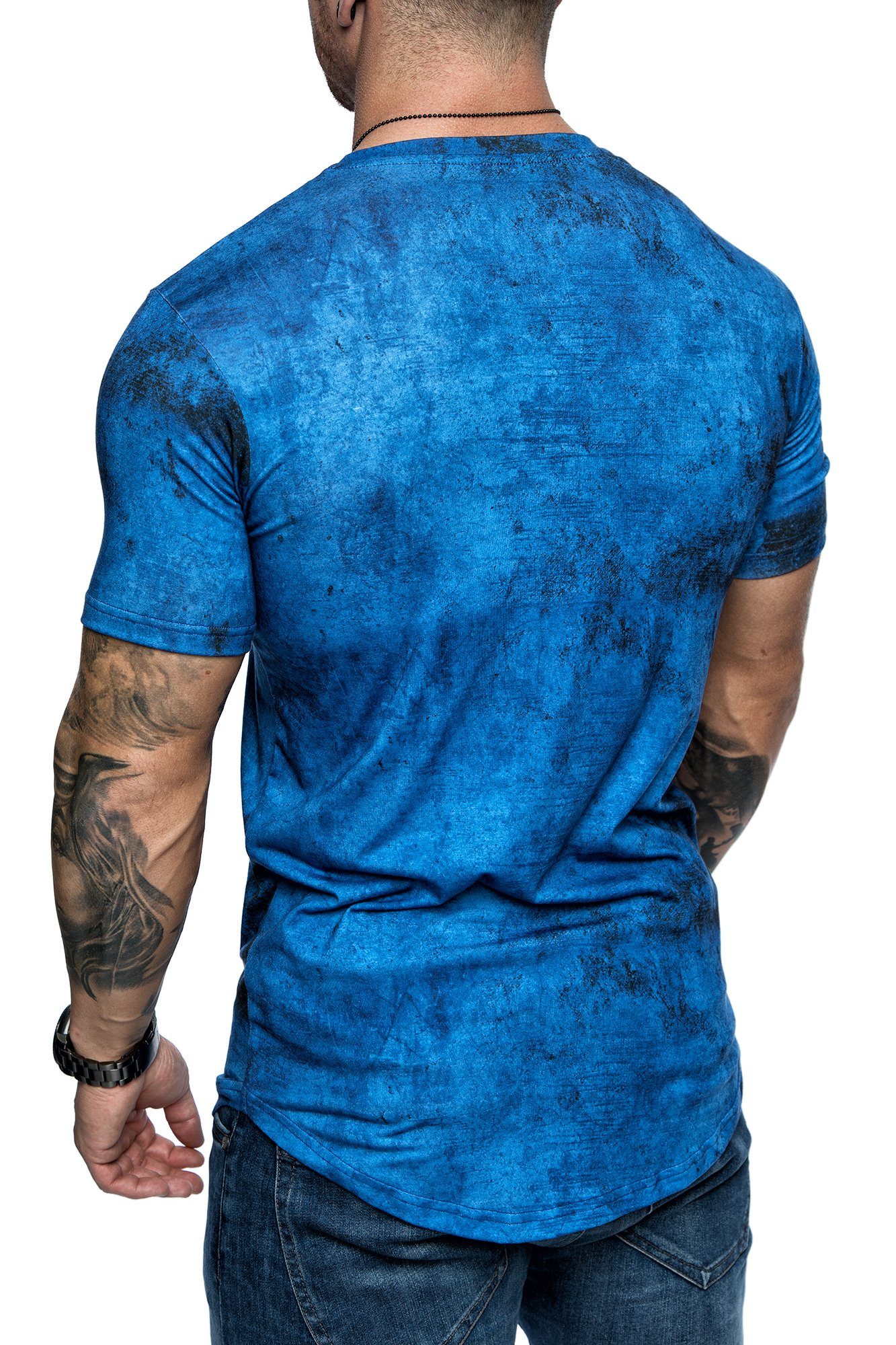 Neck Marble T-Shirt Shirt Herren Royalblau Rundhalsausschnitt REPUBLIX Oversize Crew Design mit JEFF