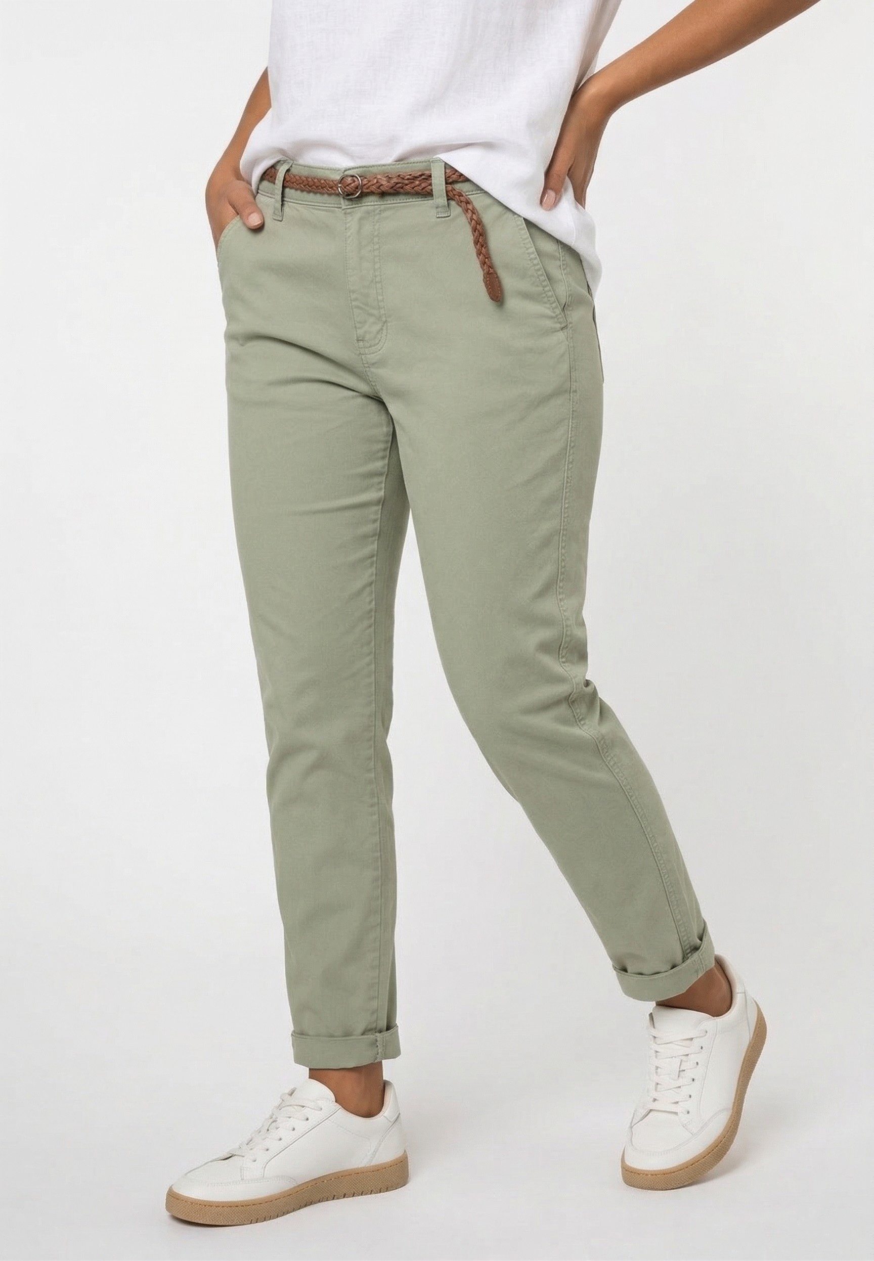 SUBLEVEL Stoffhose Damen Chino Hose mit Flechtgürtel Paspeltaschen, Flechtgürtel inklusive, Chino Hose