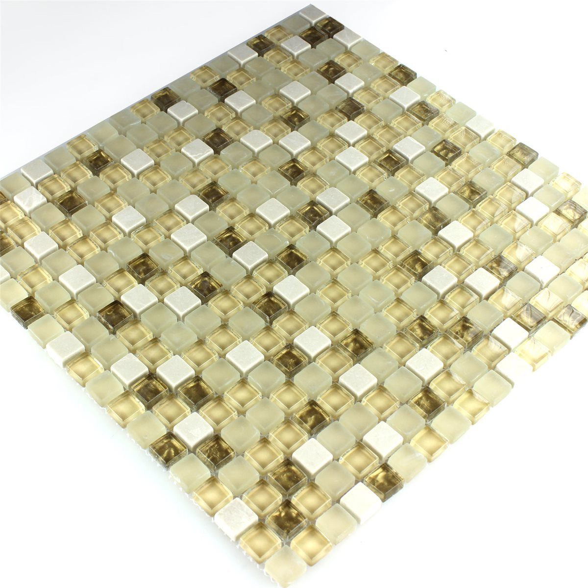 Mosafil Mosaikfliesen Glas Naturstein Mosaikfliesen Wittenberg Weiß Gold, Naturstein-Glas 32.200x30.500, gold-beige, Verlegefertig auf ein Netz geklebt