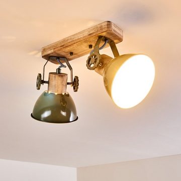 hofstein Deckenleuchte »Cotes« Deckenlampe aus Metall/Holz in Grün/Weiß/Braun, ohne Leuchtmittel, mit verstellbaren Strahlern, 2xE27, Spot im Retro/Vintage Design