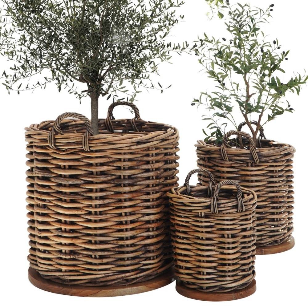 Dekokorb Dickes CL Rattan Korb CESTINO braun ca.H80cm Teakbodenplatte